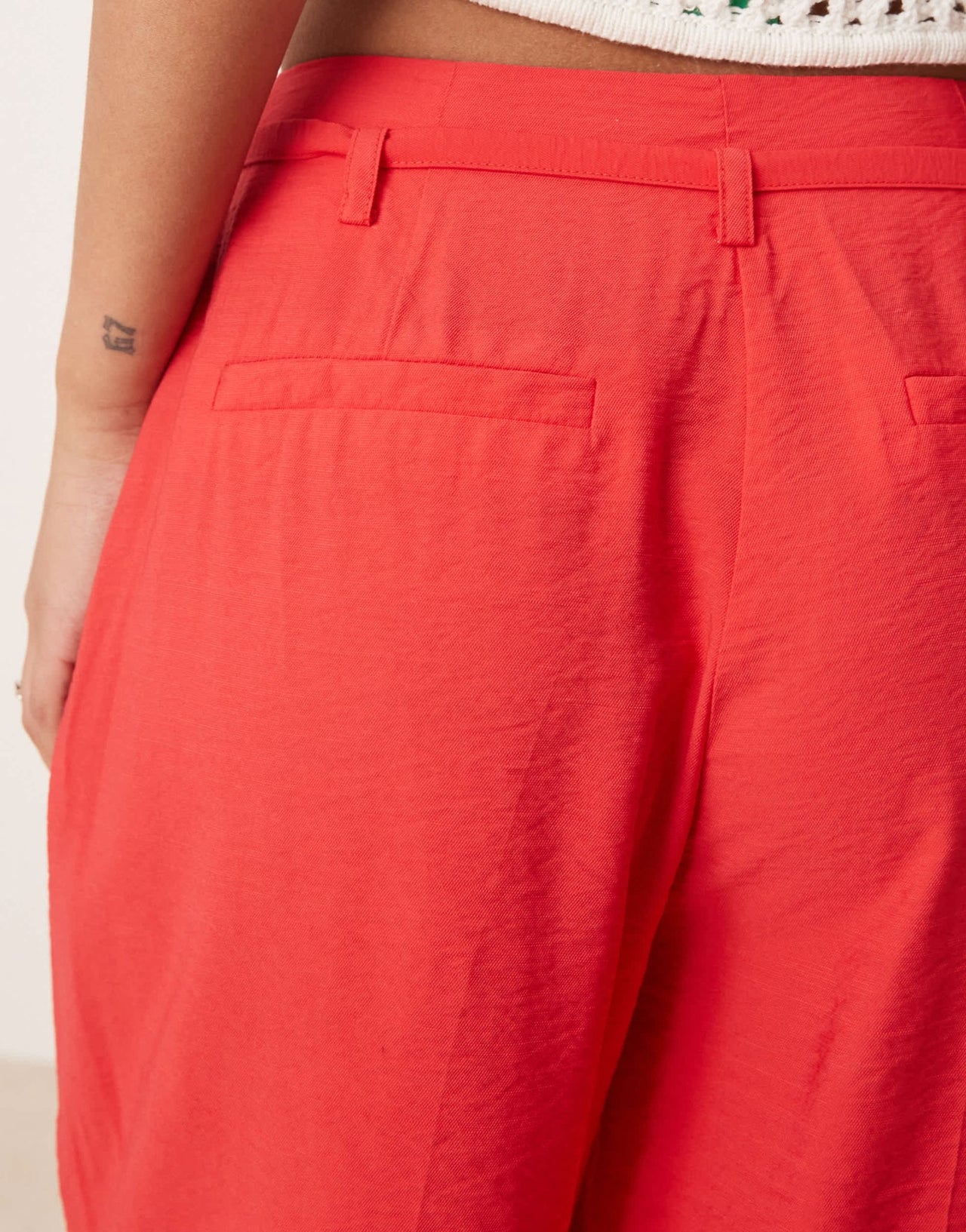ASOS DESIGN Petite tailored wide leg trousers co-ord with tie belt in red - ASOS Sample Sale