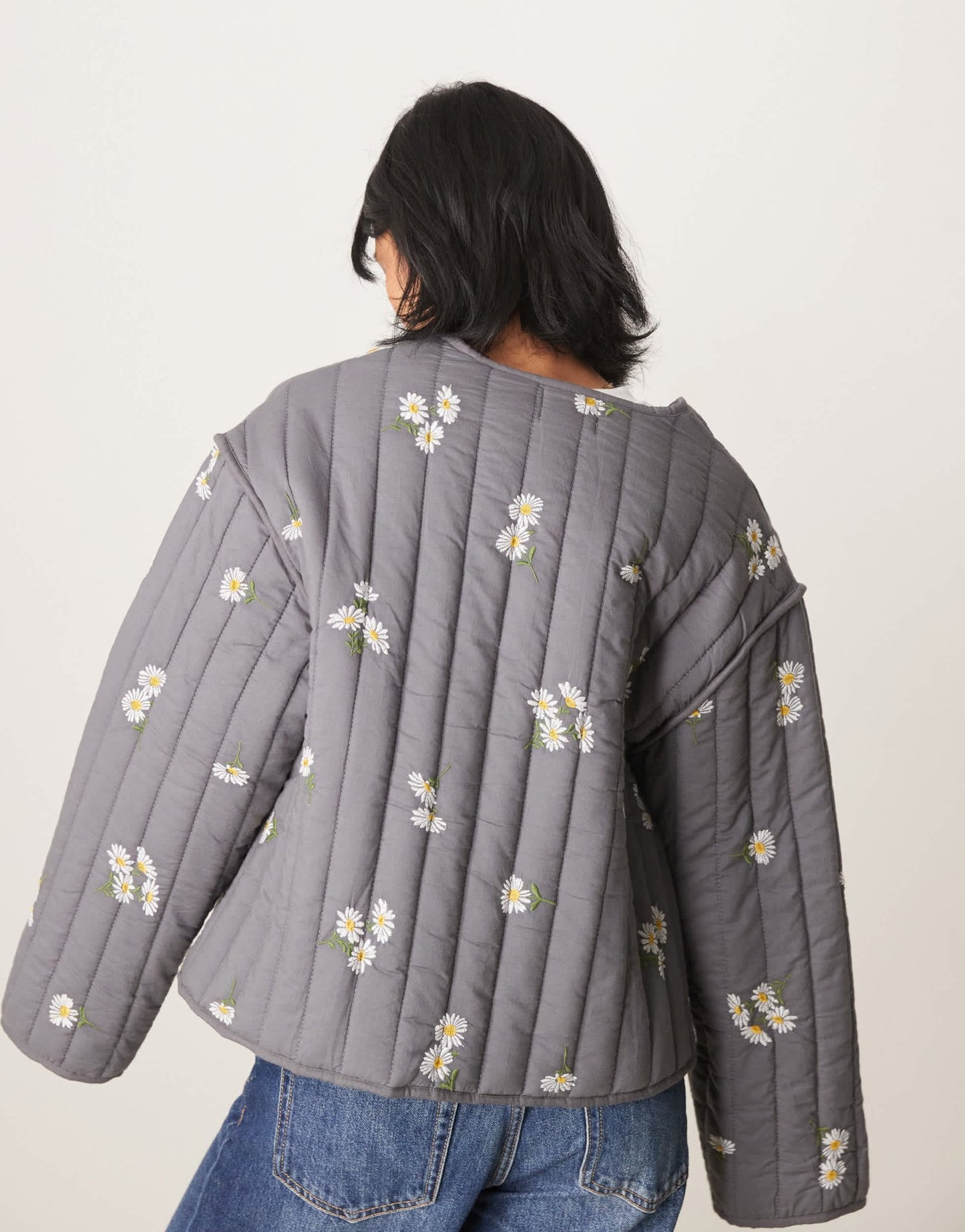 ASOS DESIGN Petite tie front quilted embroidered jacket in washed grey - ASOS Sample Sale