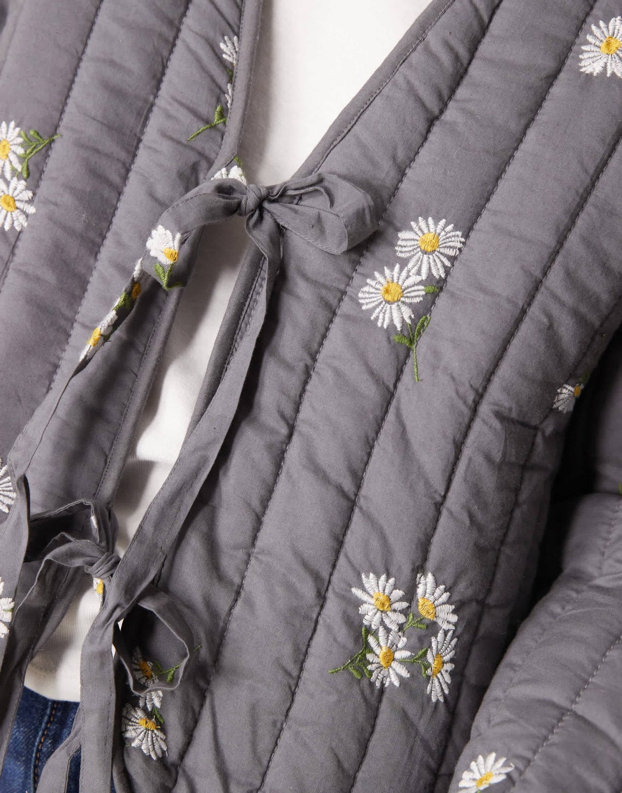 ASOS DESIGN Petite tie front quilted embroidered jacket in washed grey - ASOS Sample Sale