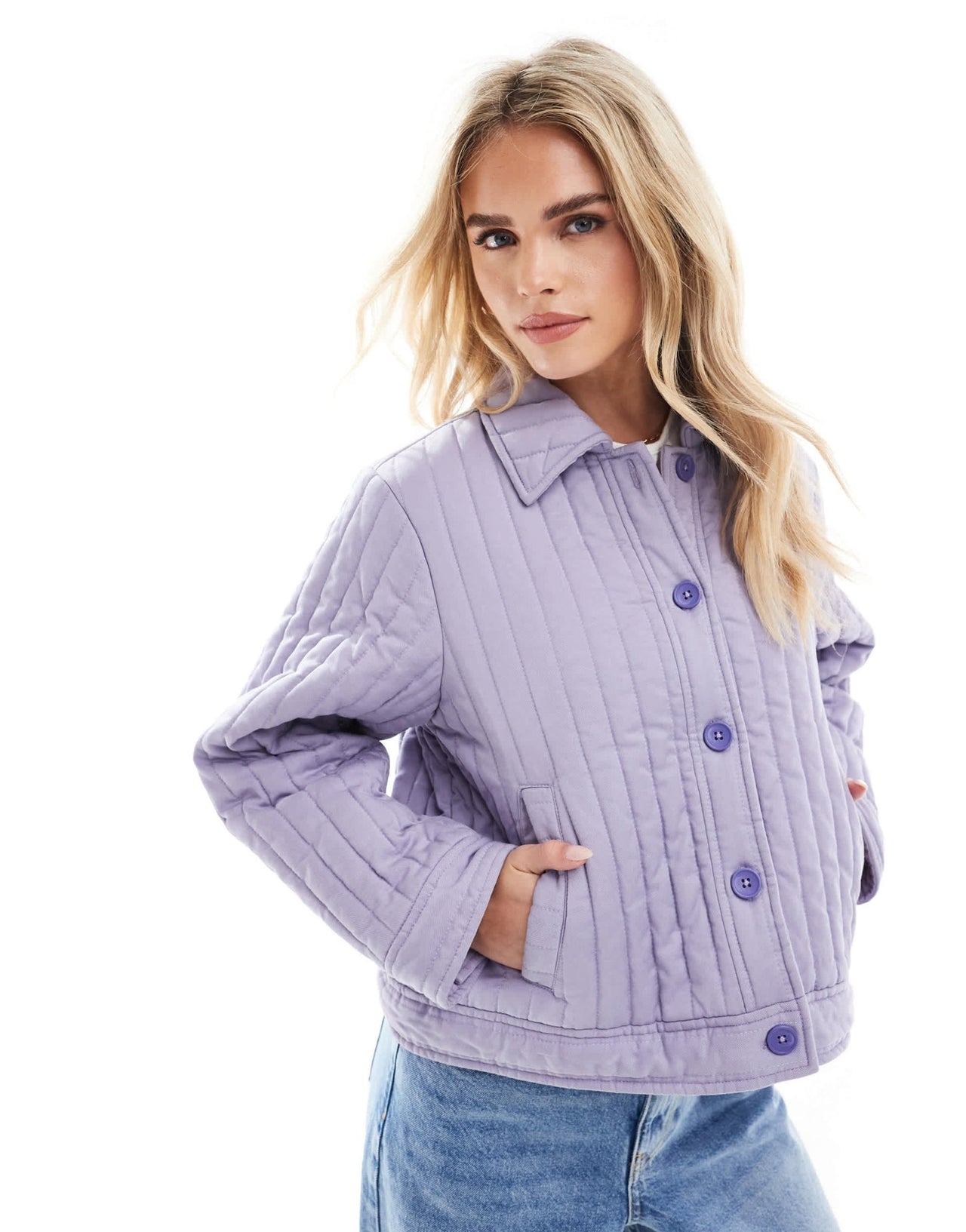 ASOS DESIGN Petite washed quilted shacket in lilac - ASOS Sample Sale