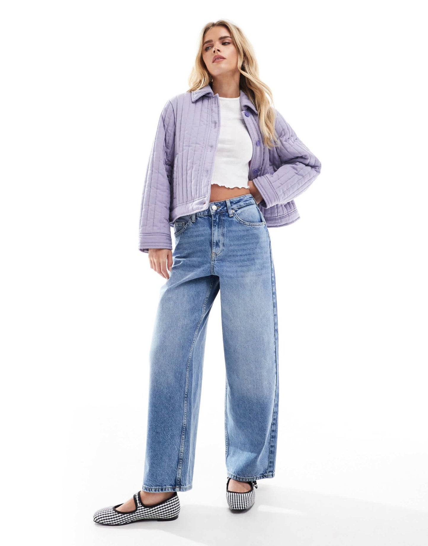 ASOS DESIGN Petite washed quilted shacket in lilac - ASOS Sample Sale