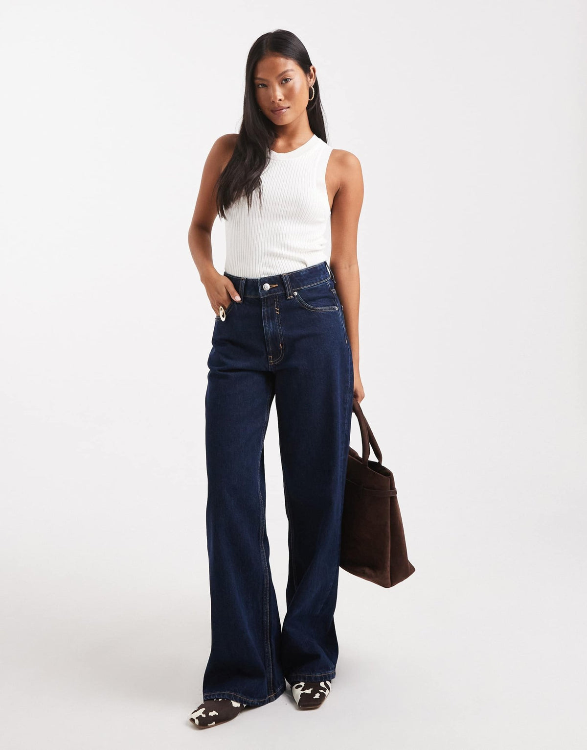 ASOS DESIGN Petite wide leg dad jean in rinse - ASOS Sample Sale