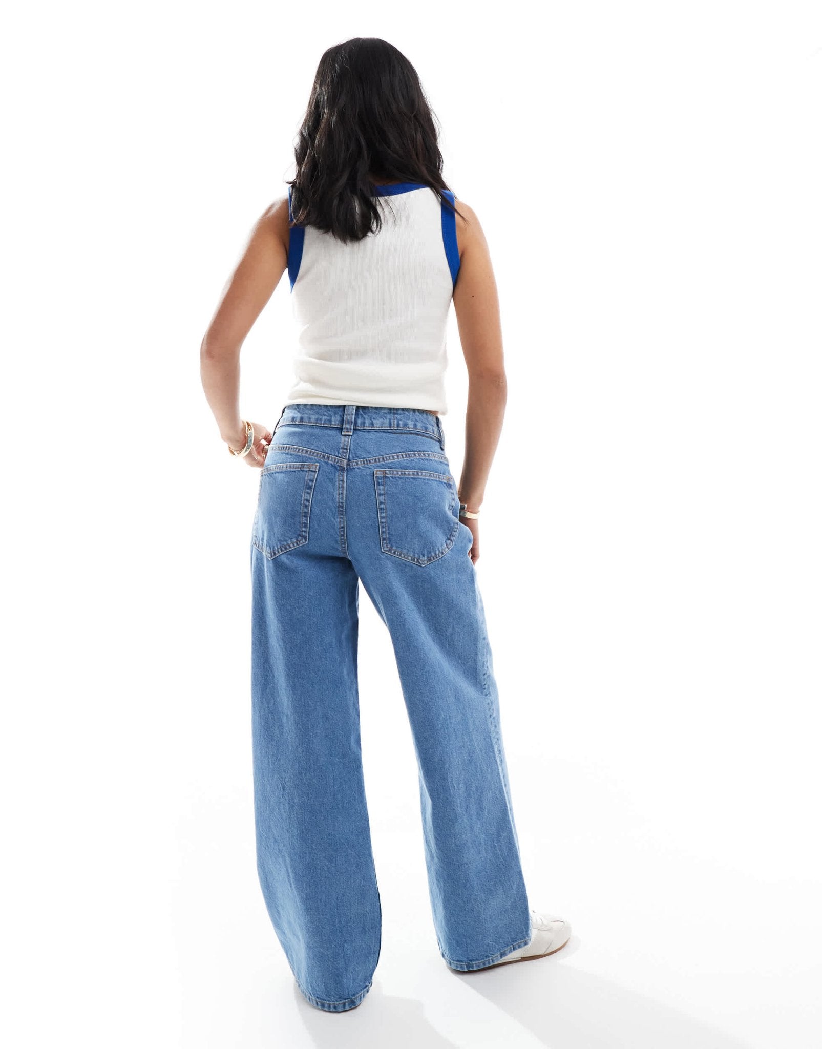 ASOS DESIGN Petite wide leg dad jeans in clean blue - ASOS Sample Sale