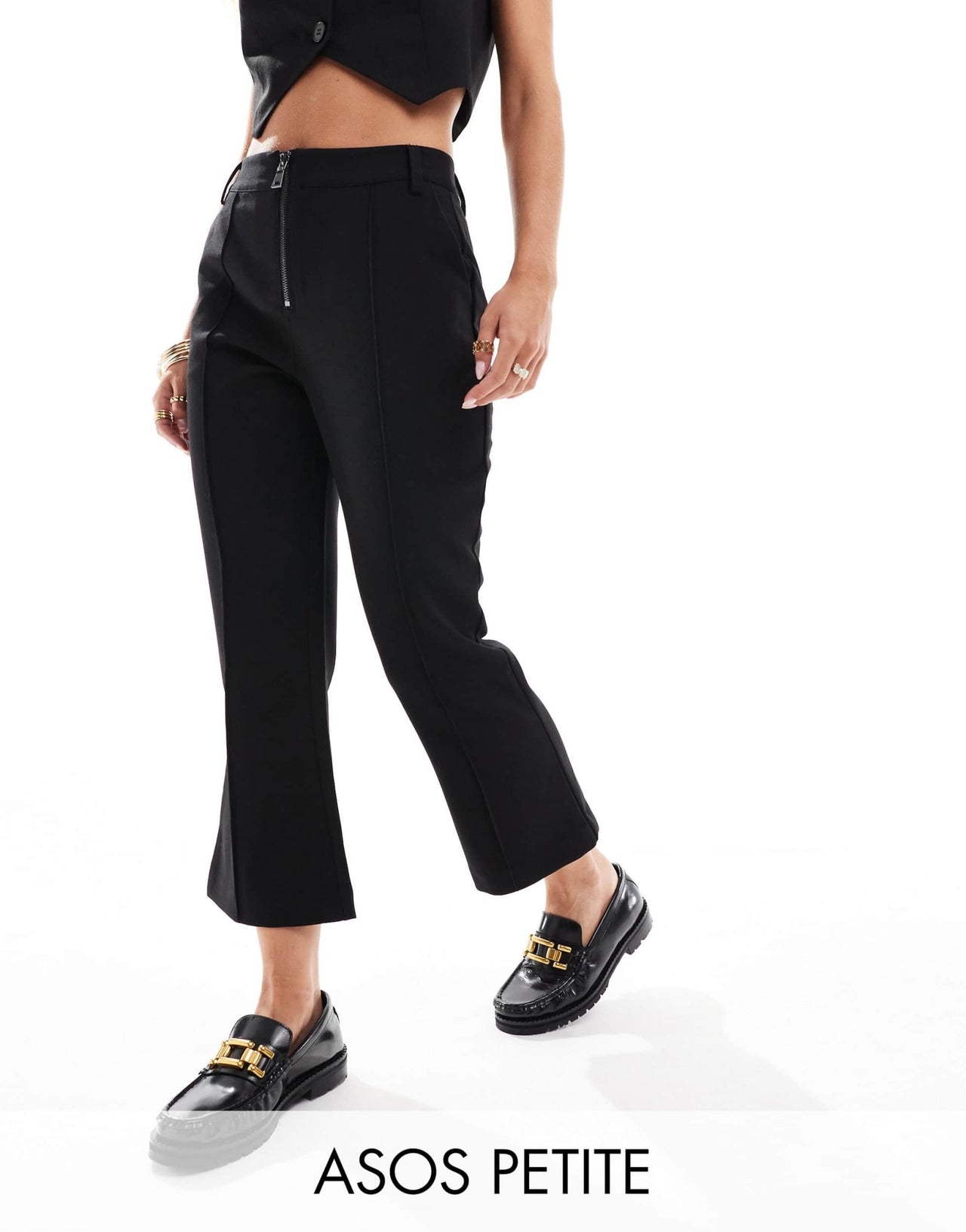 ASOS DESIGN Petite zip front tailored slim leg trouser in black - ASOS Sample Sale