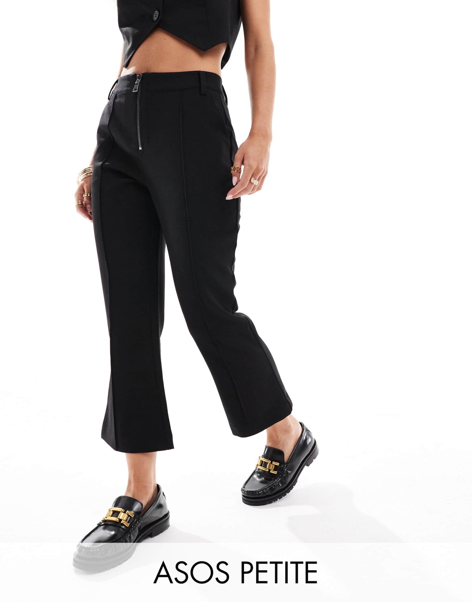 ASOS DESIGN Petite zip front tailored slim leg trouser in black - ASOS Sample Sale