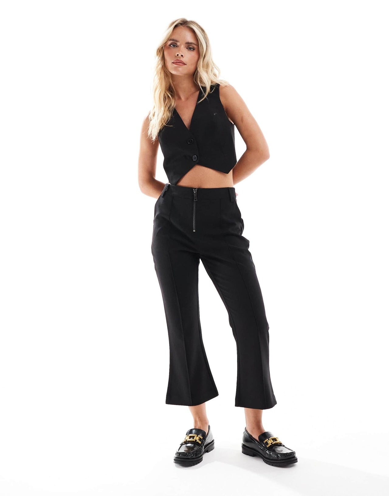 ASOS DESIGN Petite zip front tailored slim leg trouser in black - ASOS Sample Sale