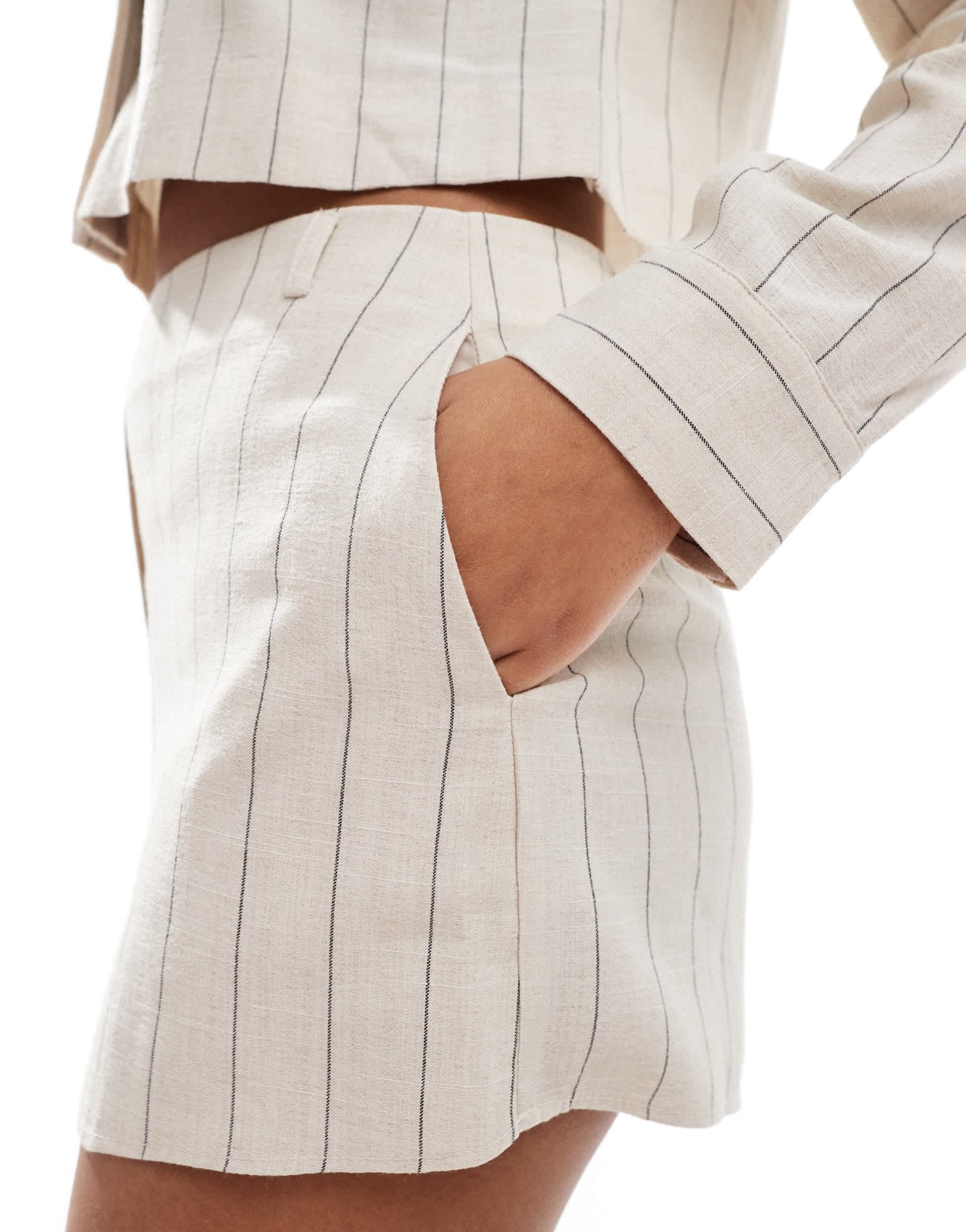 ASOS DESIGN pinstripe linen look skort co - ord in cream - ASOS Sample Sale