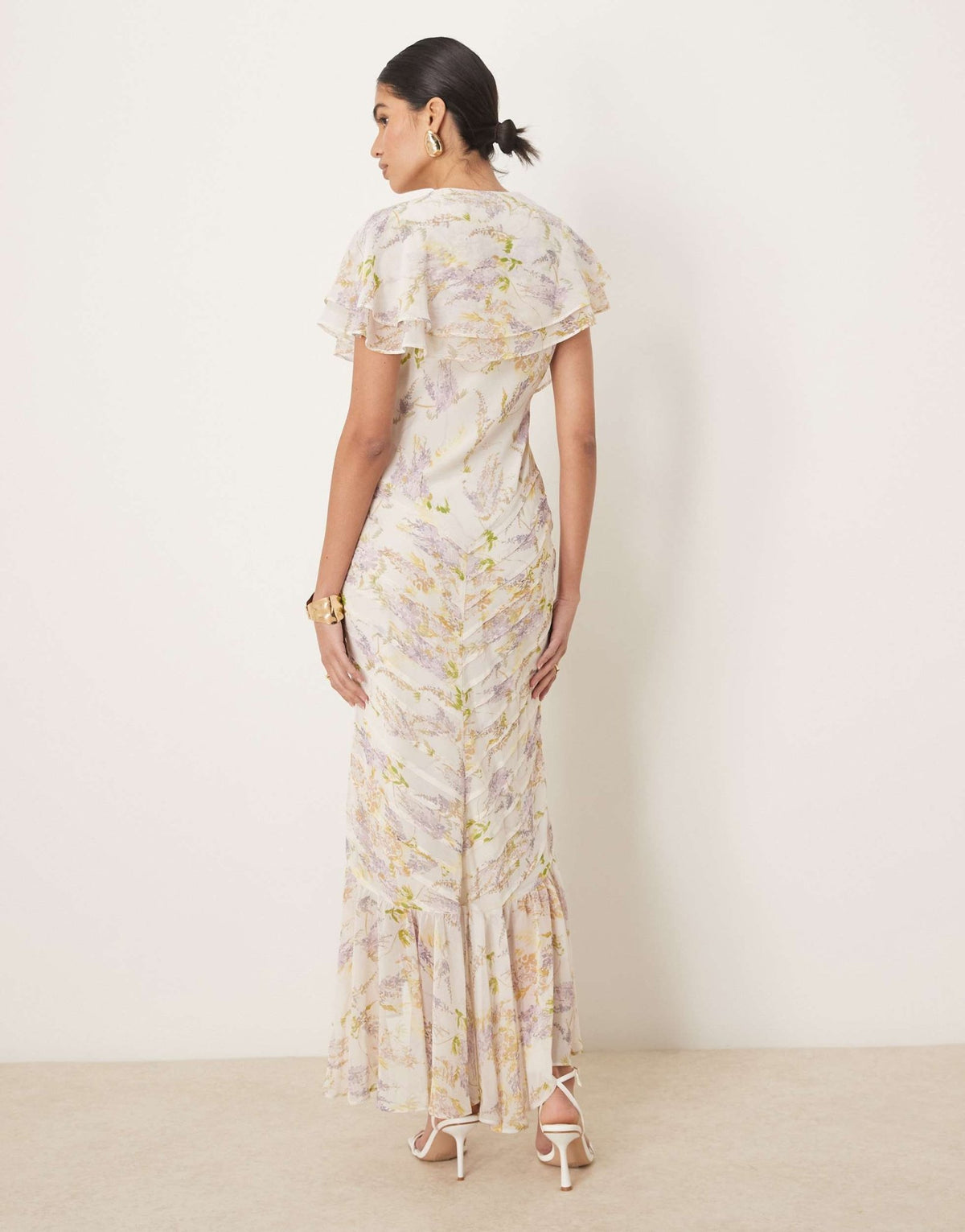ASOS DESIGN pintuck maxi dress with cape flutter sleeve in wisteria floral print - ASOS Sample Sale
