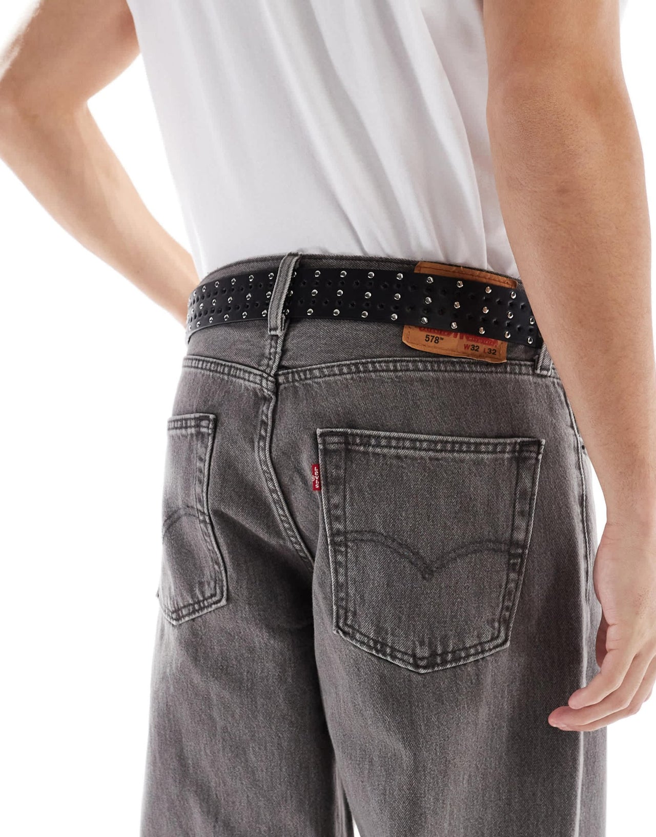 ASOS DESIGN plated buckle belt with studding in black faux leather - ASOS Sample Sale