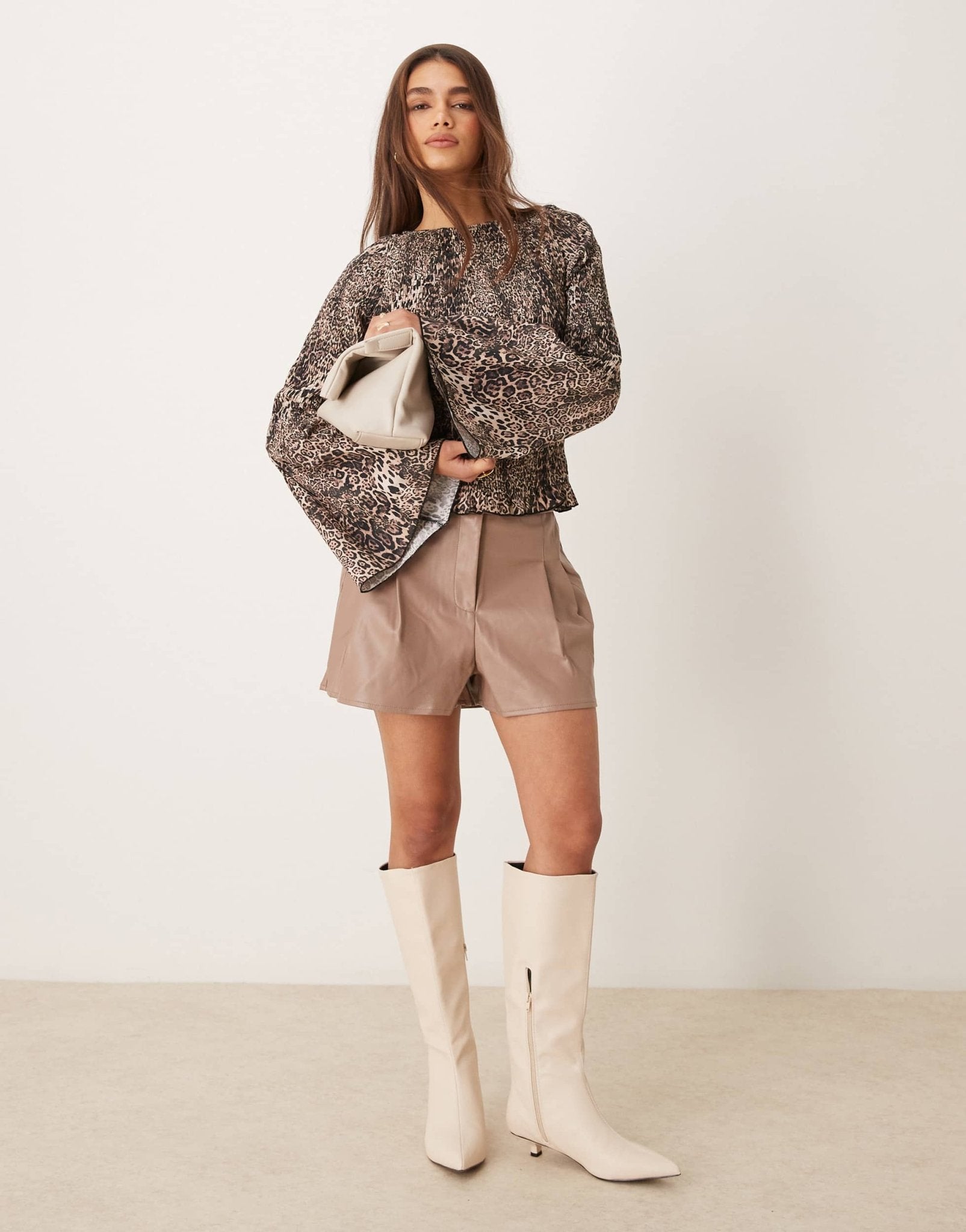 ASOS DESIGN pleat detail faux leather shorts in mocha - ASOS Sample Sale
