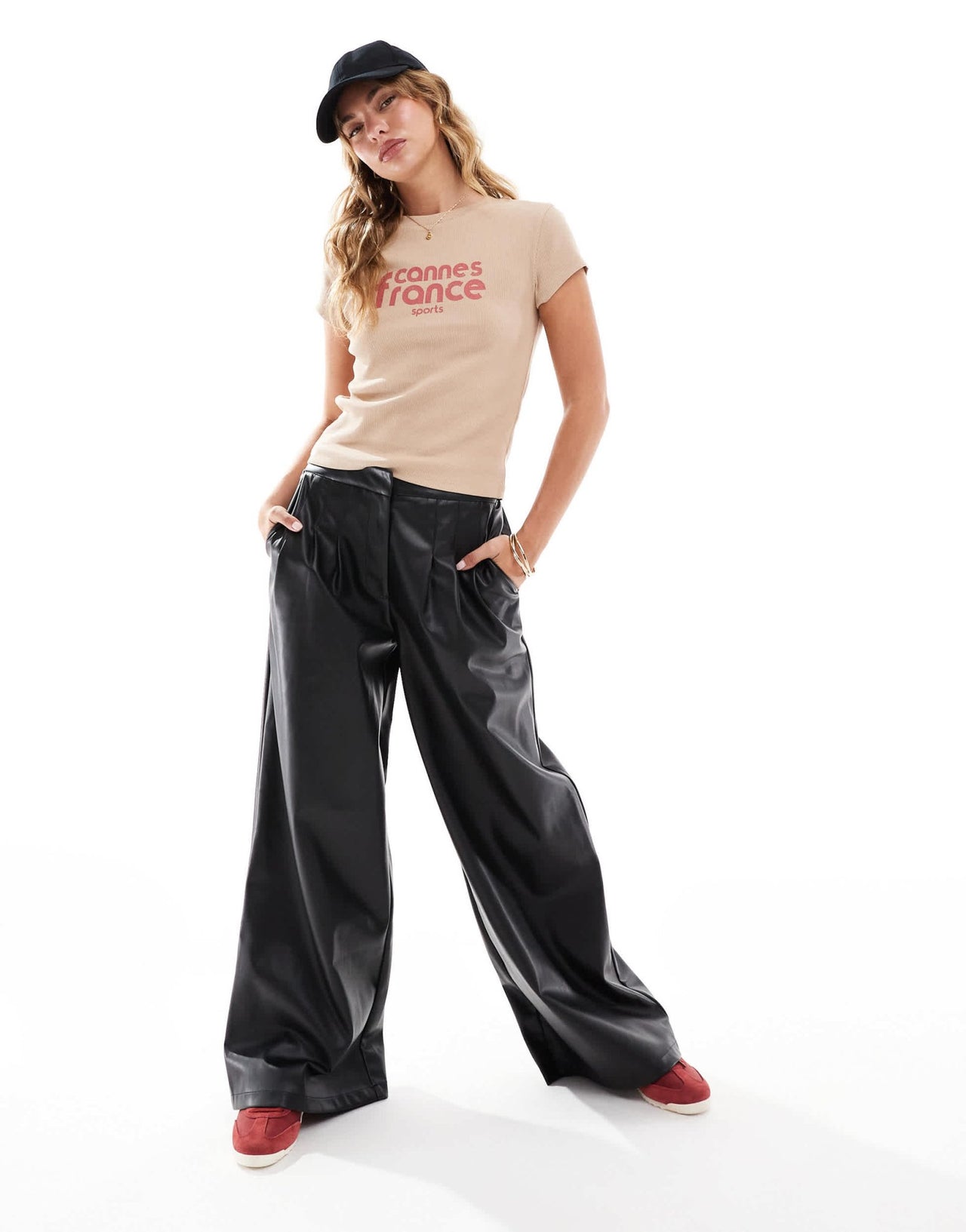ASOS DESIGN pleat detail faux leather trouser in black - ASOS Sample Sale