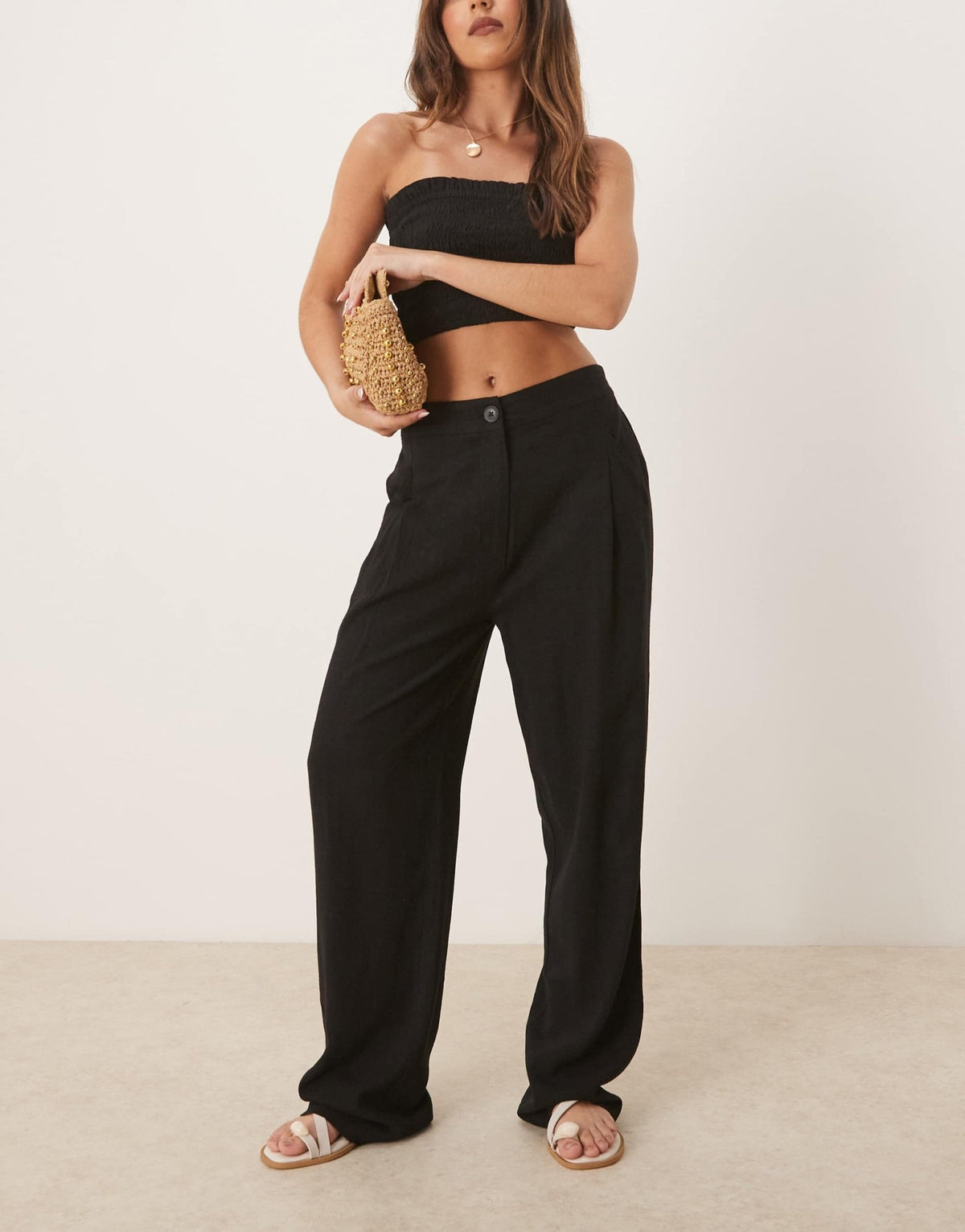 ASOS DESIGN pleat front tapered trousers with linen in black - ASOS Sample Sale