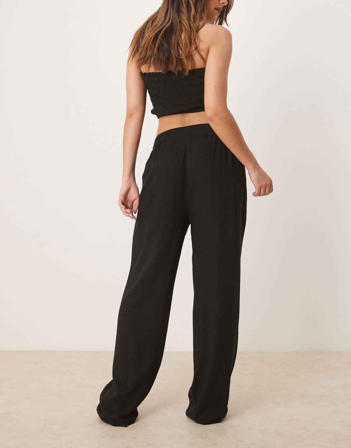 ASOS DESIGN pleat front tapered trousers with linen in black - ASOS Sample Sale