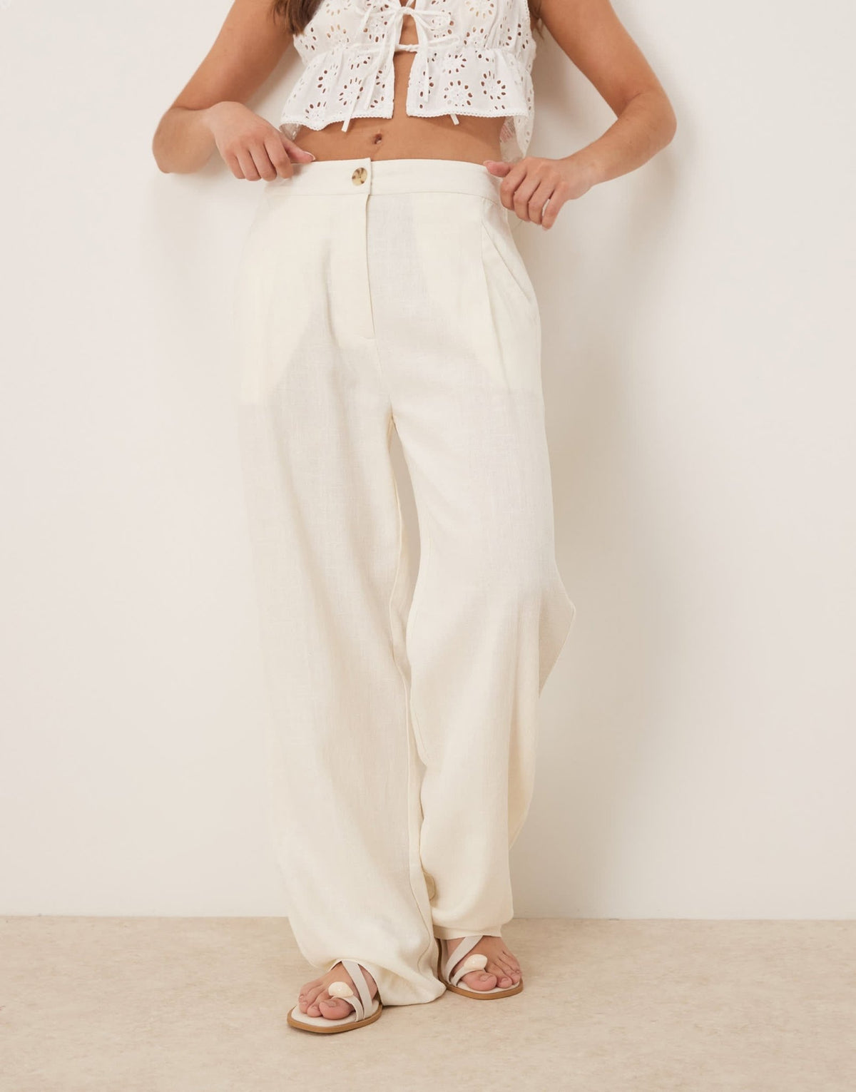 ASOS DESIGN pleat front tapered trousers with linen in cream - ASOS Sample Sale