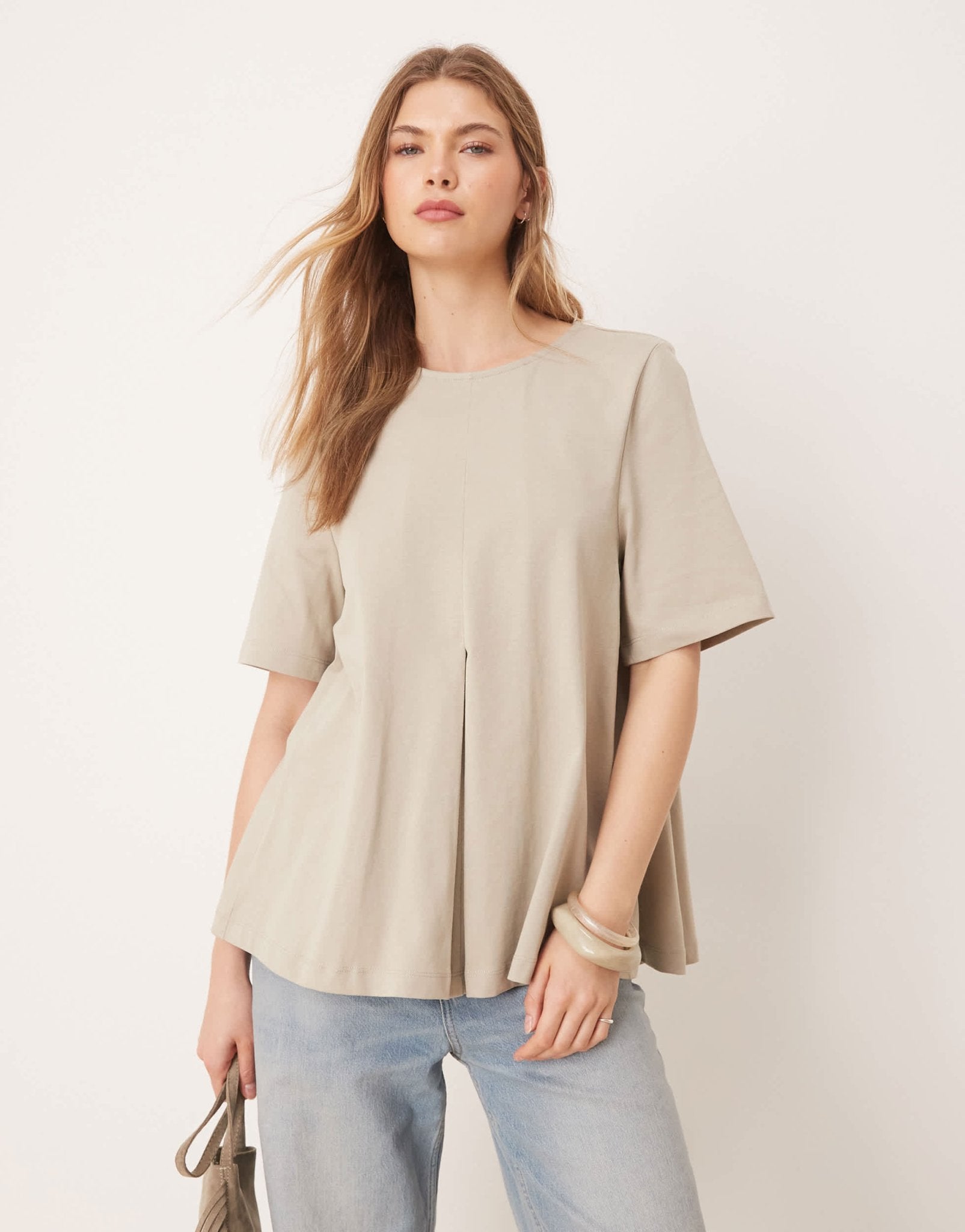 ASOS DESIGN pleat front trapeze t-shirt in light khaki - ASOS Sample Sale
