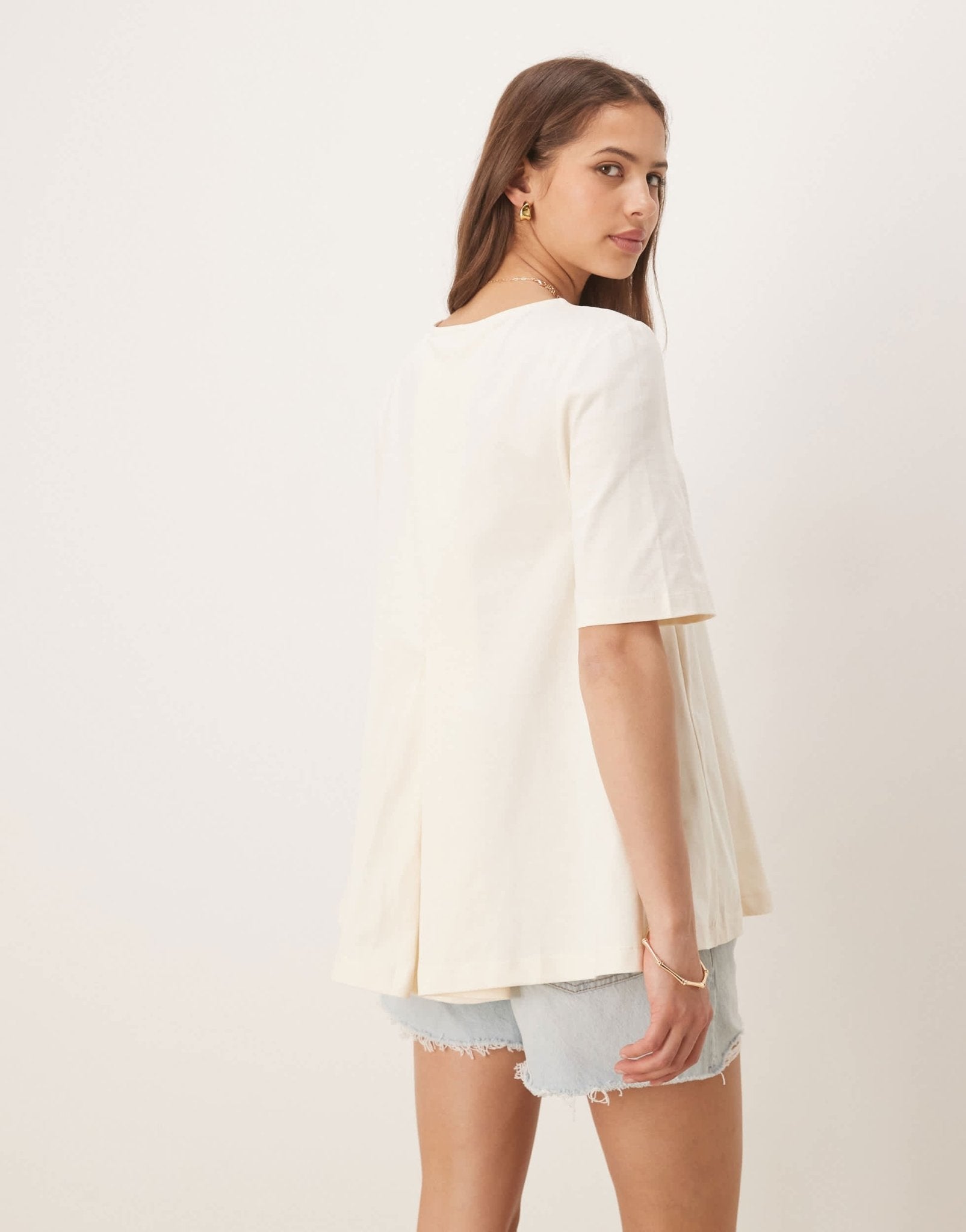 ASOS DESIGN pleat front trapeze t-shirt in white - ASOS Sample Sale