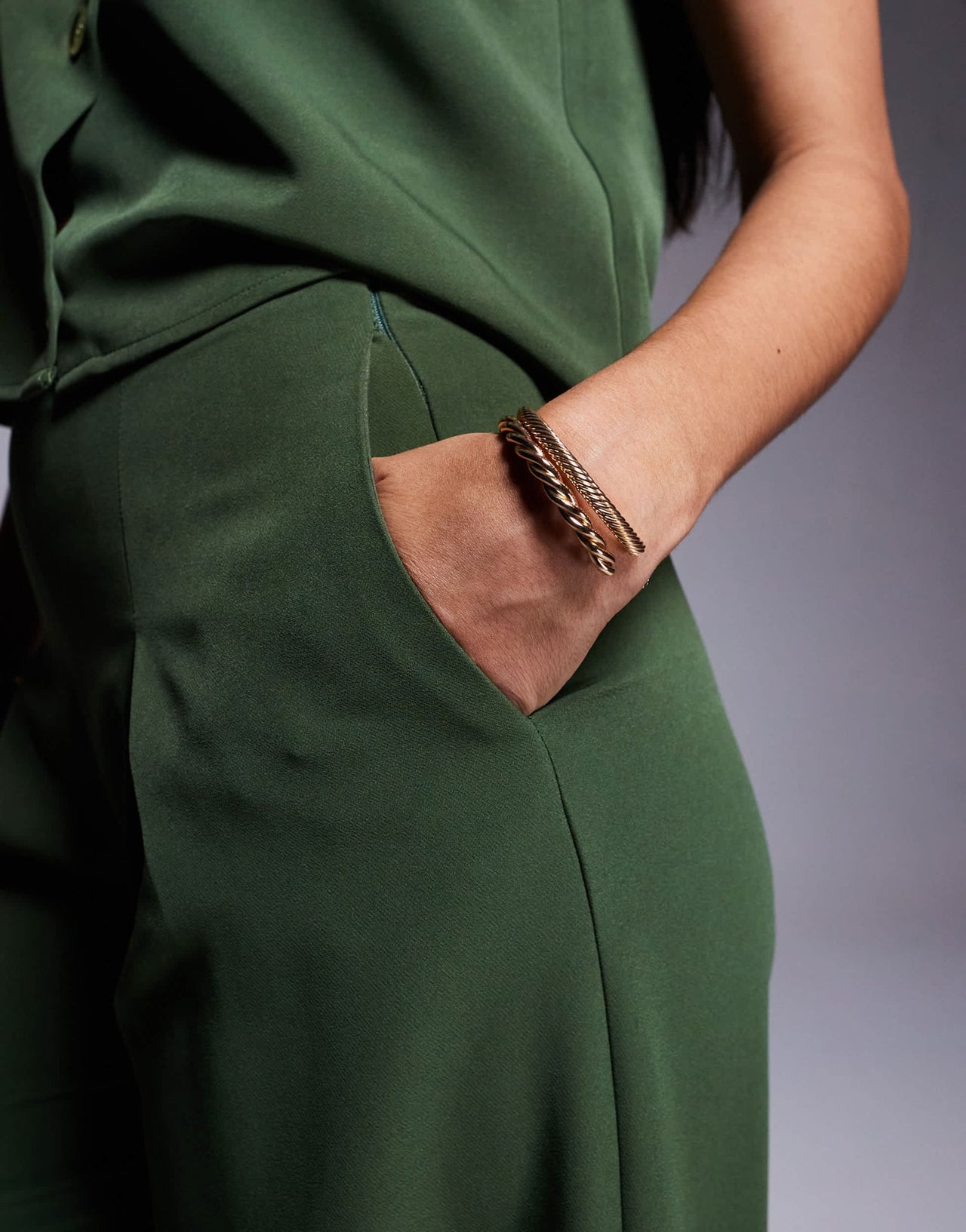 ASOS DESIGN pleat front wide leg co - ord trouser in khaki - ASOS Sample Sale