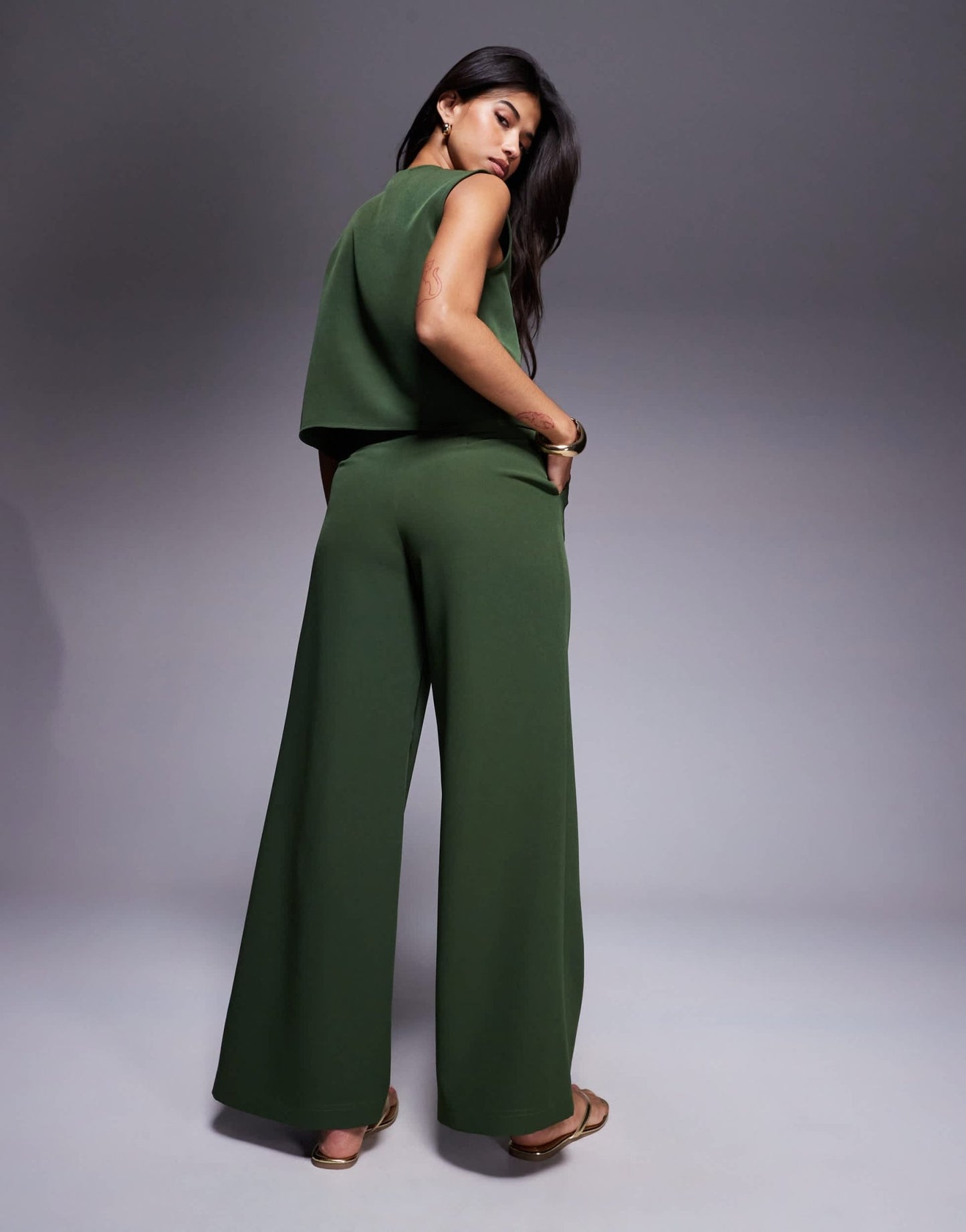 ASOS DESIGN pleat front wide leg co - ord trouser in khaki - ASOS Sample Sale