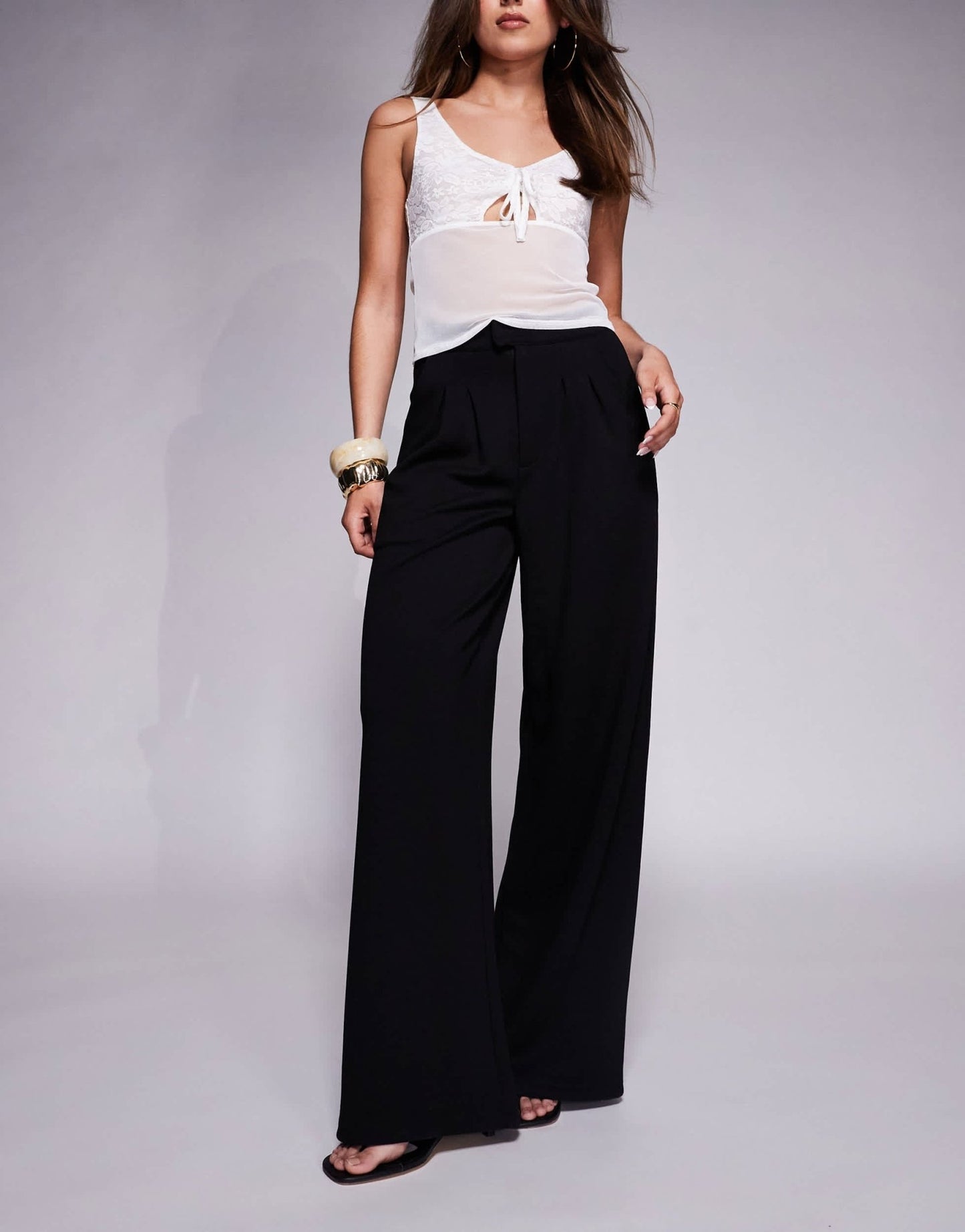 ASOS DESIGN pleat front wide leg trouser in black - ASOS Sample Sale