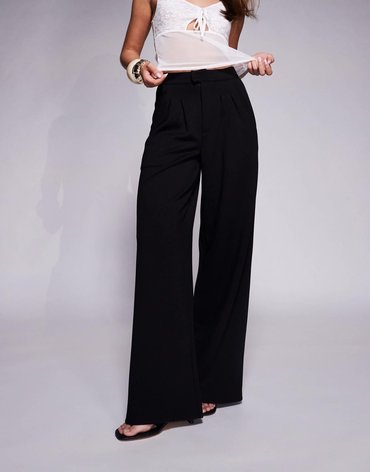 ASOS DESIGN pleat front wide leg trouser in black - ASOS Sample Sale