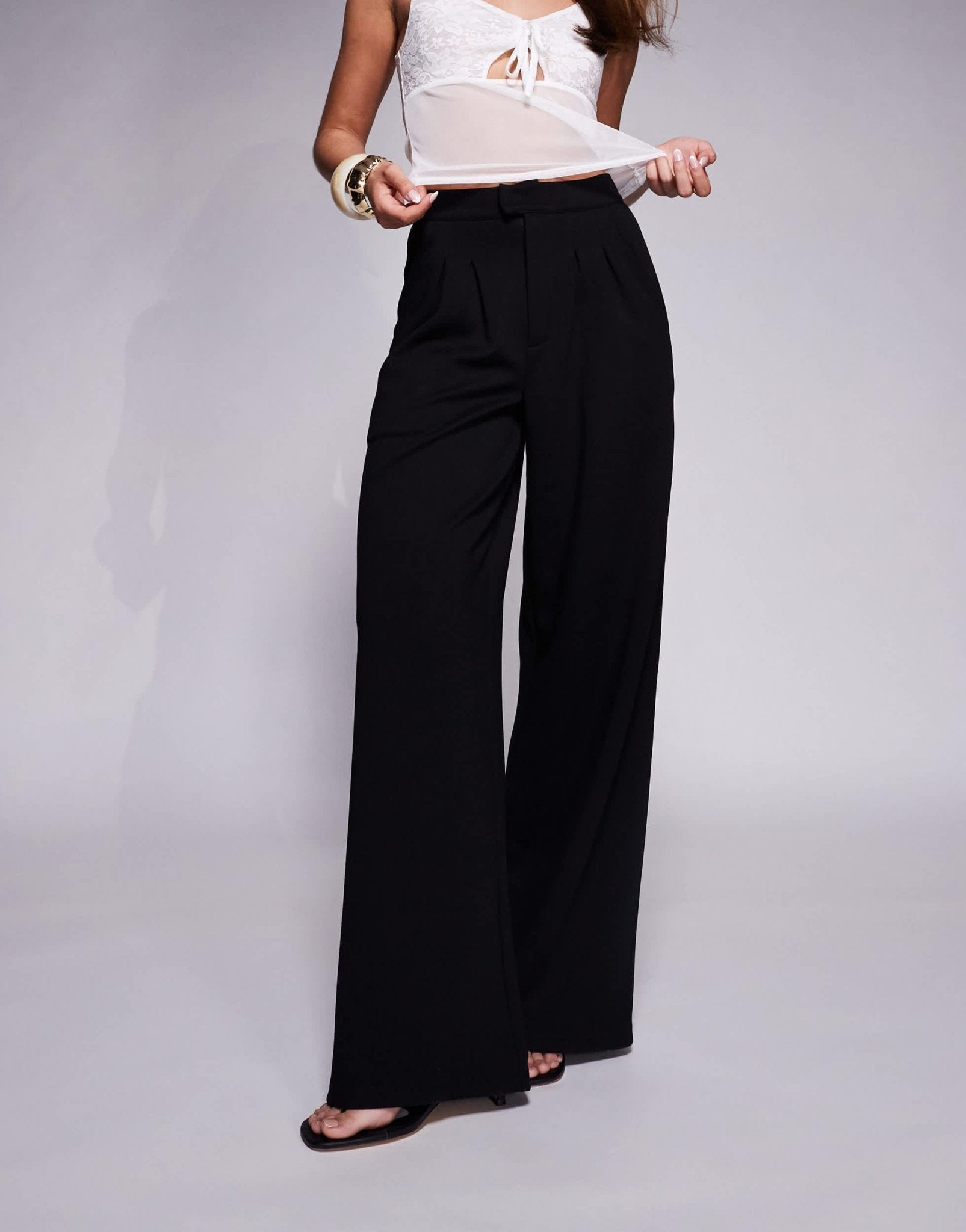 ASOS DESIGN pleat front wide leg trouser in black - ASOS Sample Sale