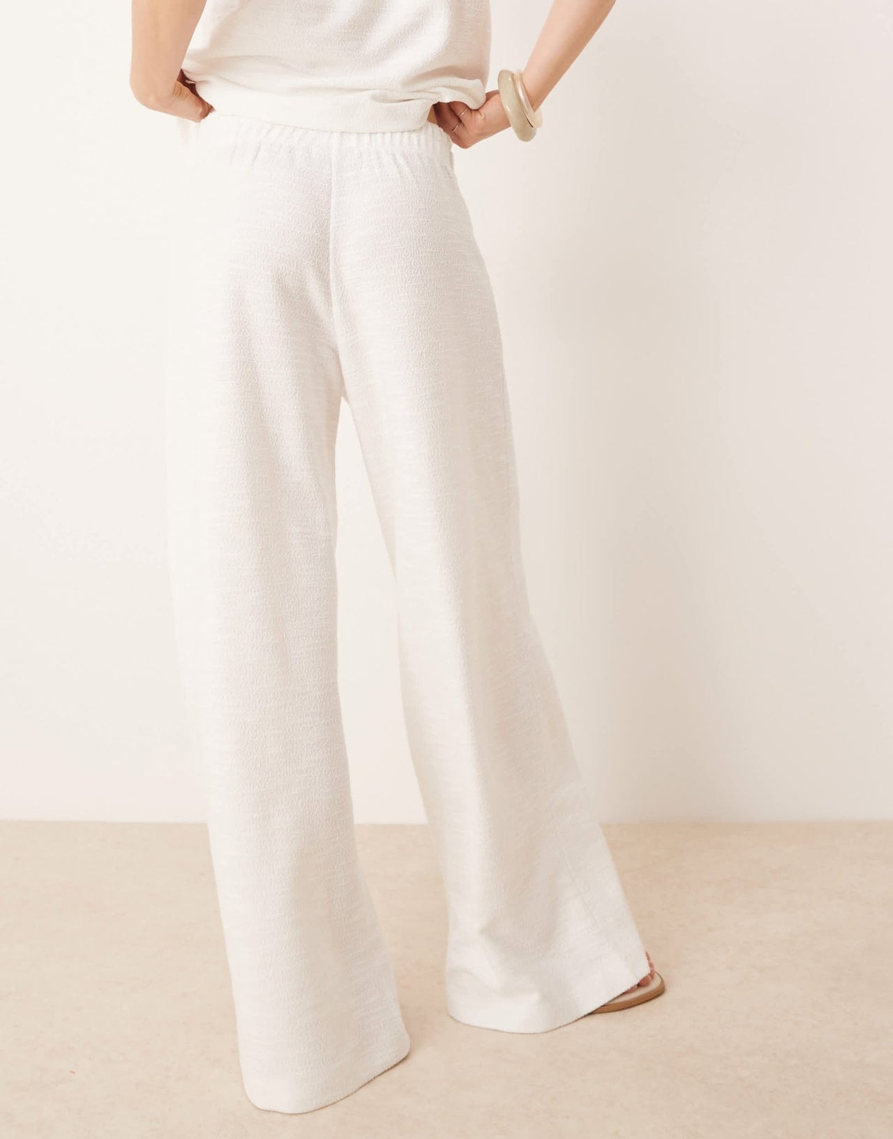ASOS DESIGN pleat front wide leg trouser in white boucle jersey - ASOS Sample Sale