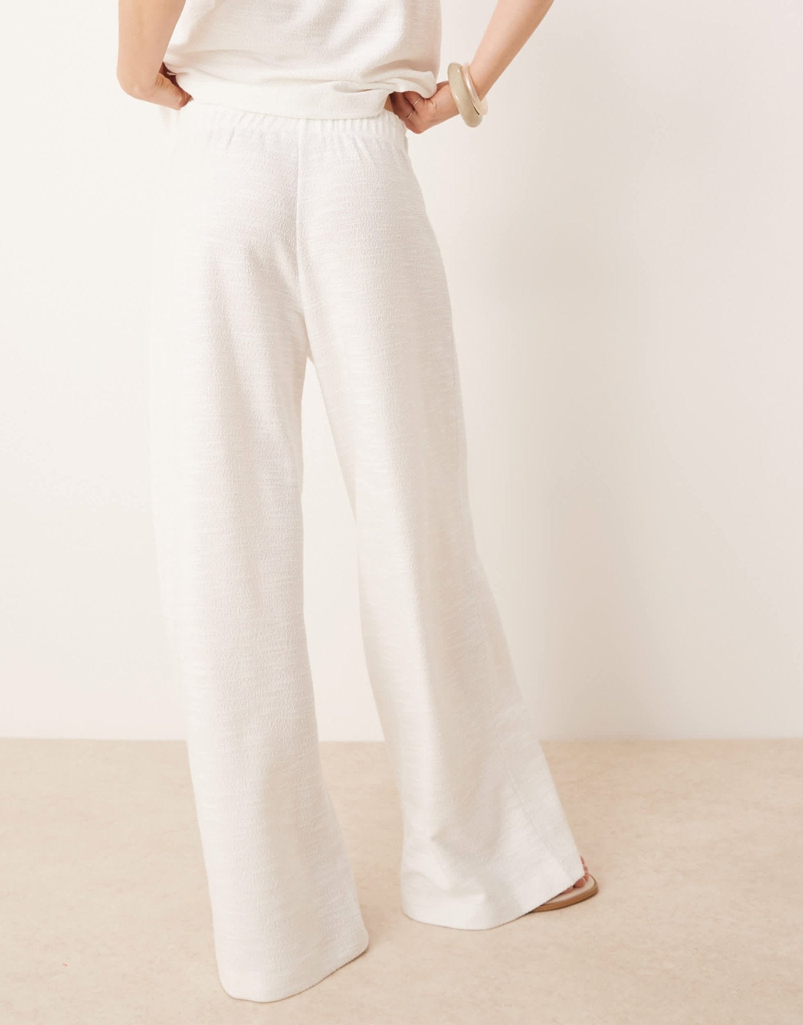 ASOS DESIGN pleat front wide leg trouser in white boucle jersey - ASOS Sample Sale