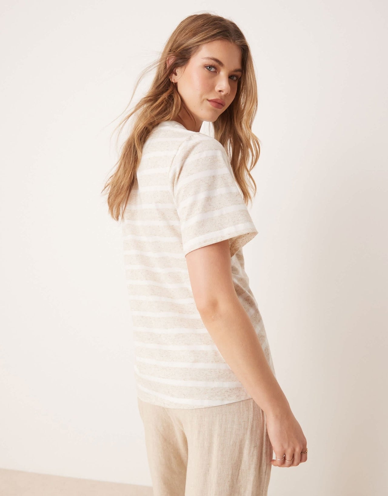 ASOS DESIGN pleat tuck detail t-shirt in neutral stripe - ASOS Sample Sale