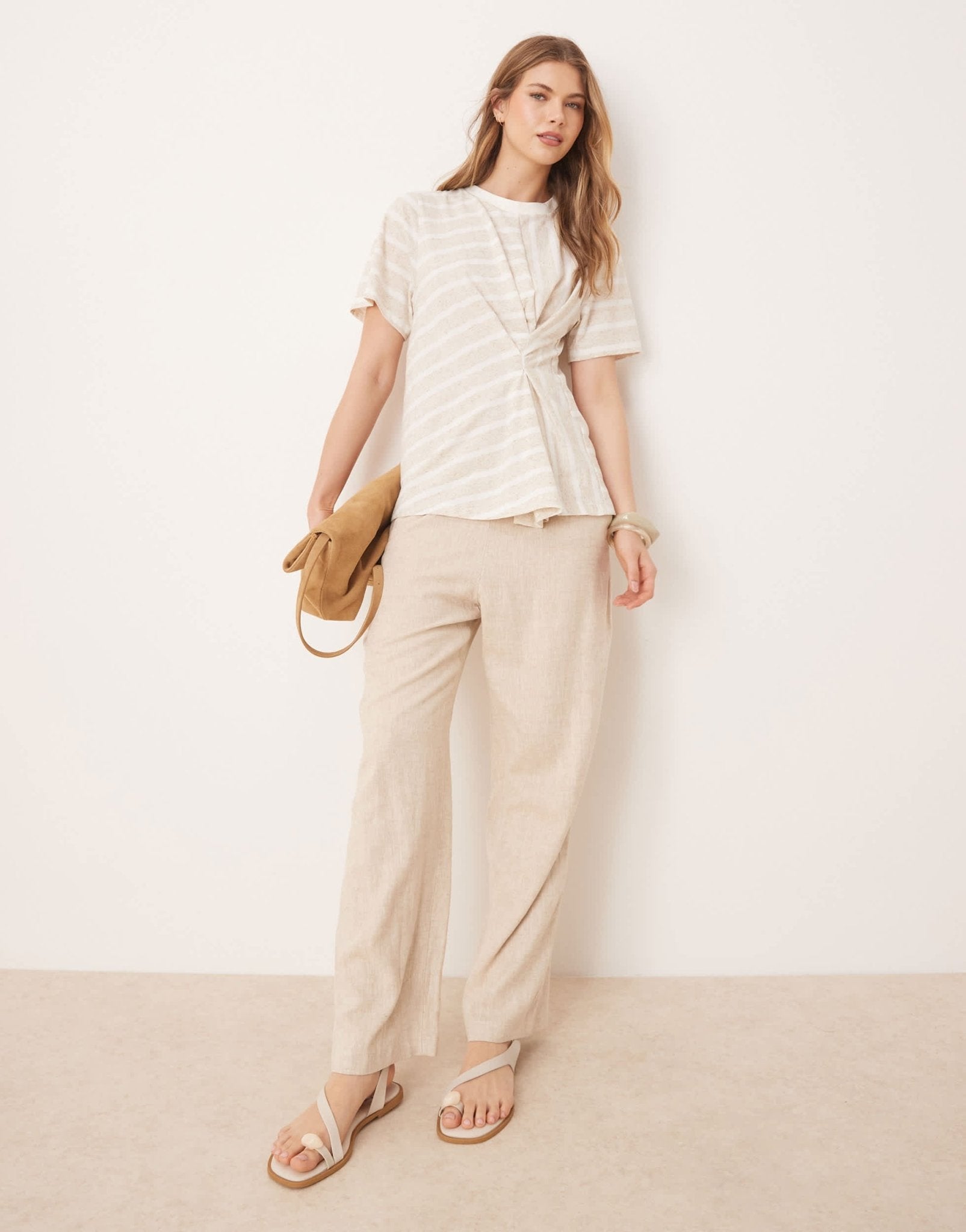 ASOS DESIGN pleat tuck detail t-shirt in neutral stripe - ASOS Sample Sale