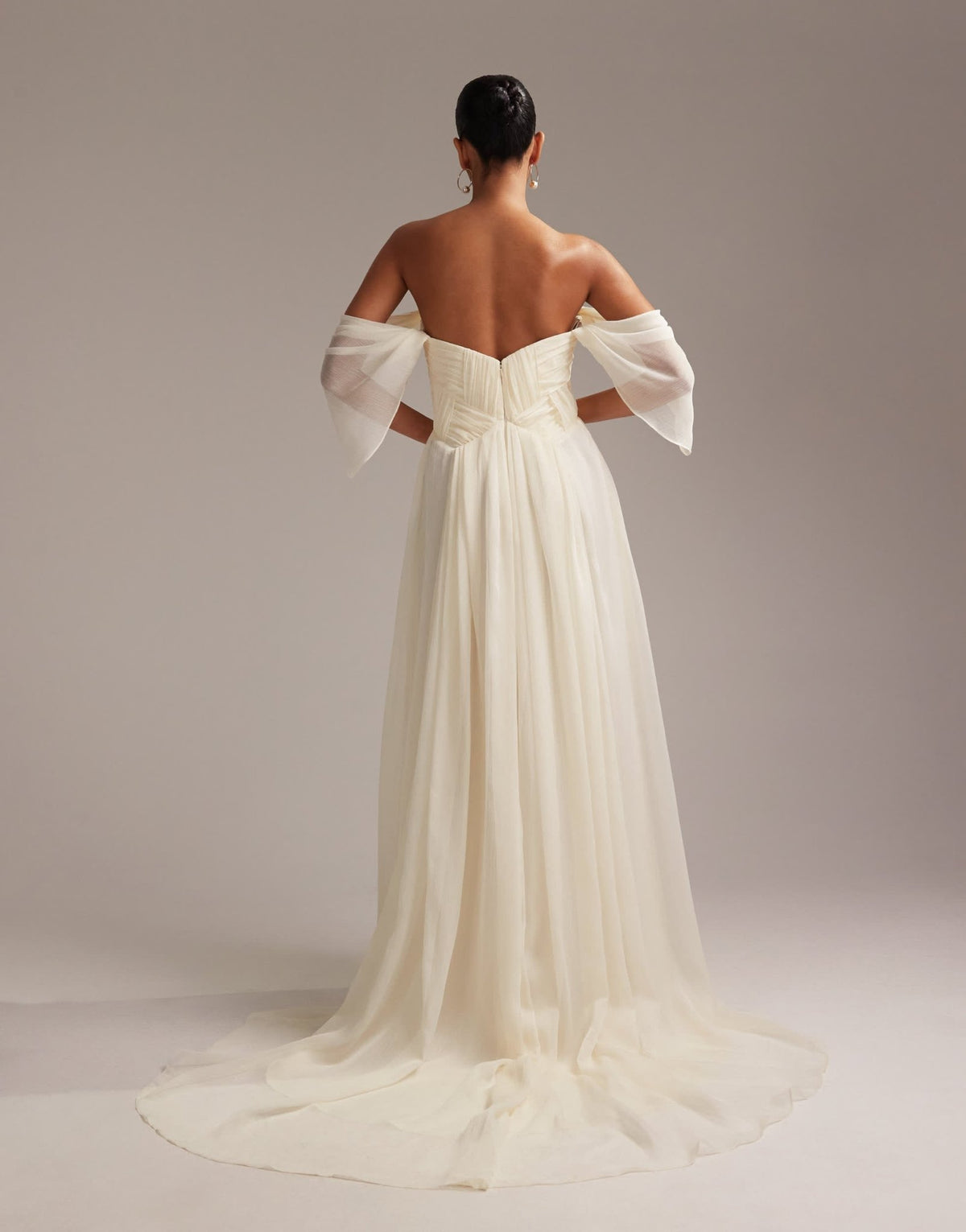 ASOS DESIGN pleated corset maxi wedding dress with draped sleeves in ivory - ASOS Sample Sale