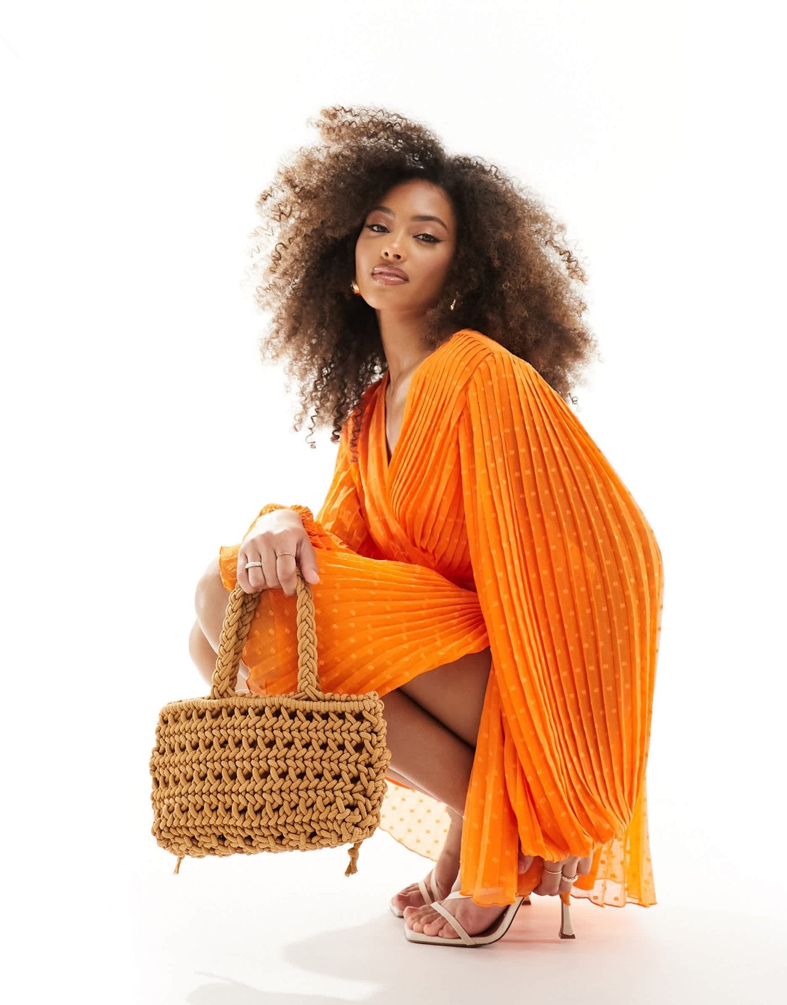 ASOS DESIGN pleated dobby chiffon wrap button detail mini dress in bright orange - ASOS Sample Sale