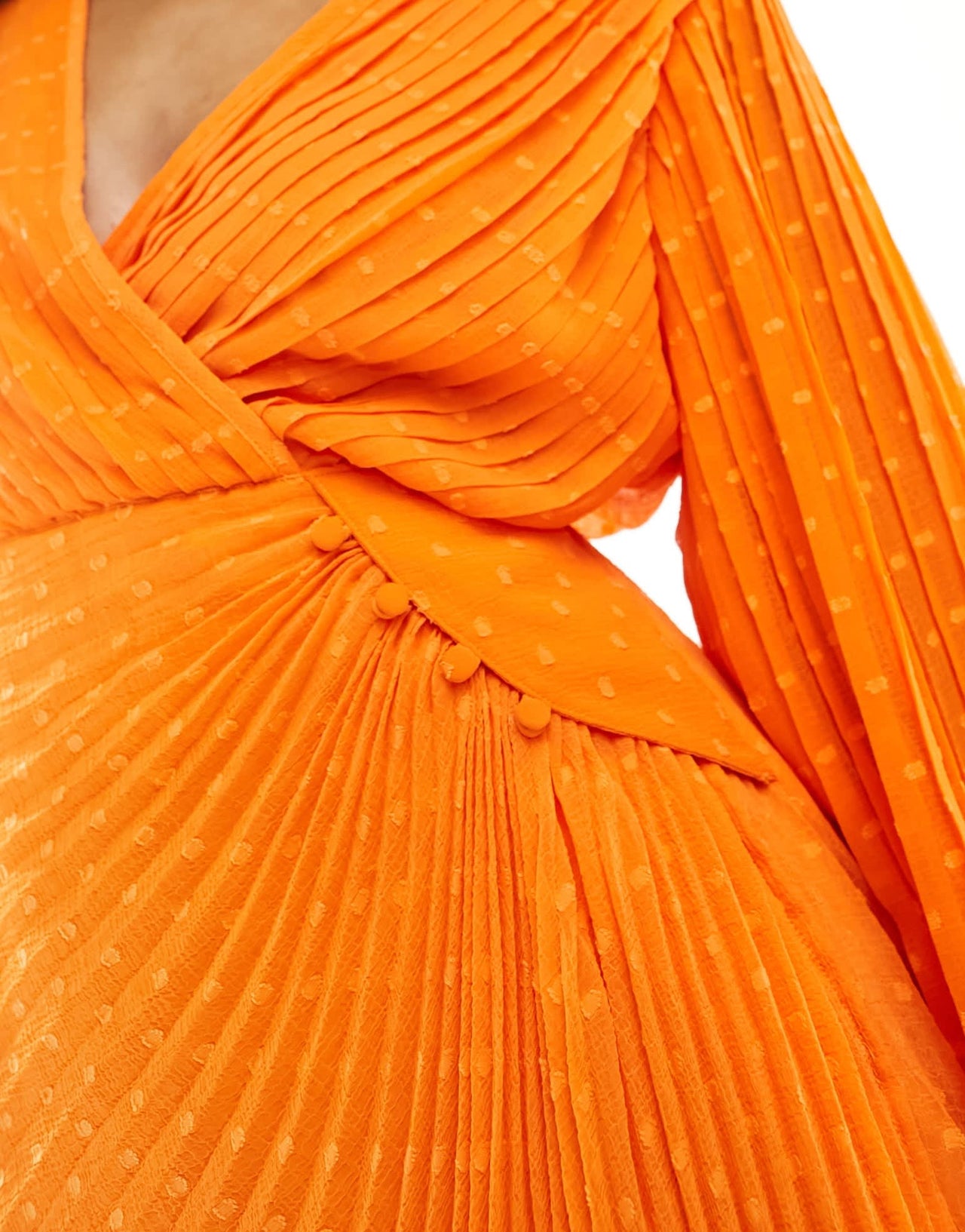 ASOS DESIGN pleated dobby chiffon wrap button detail mini dress in bright orange - ASOS Sample Sale