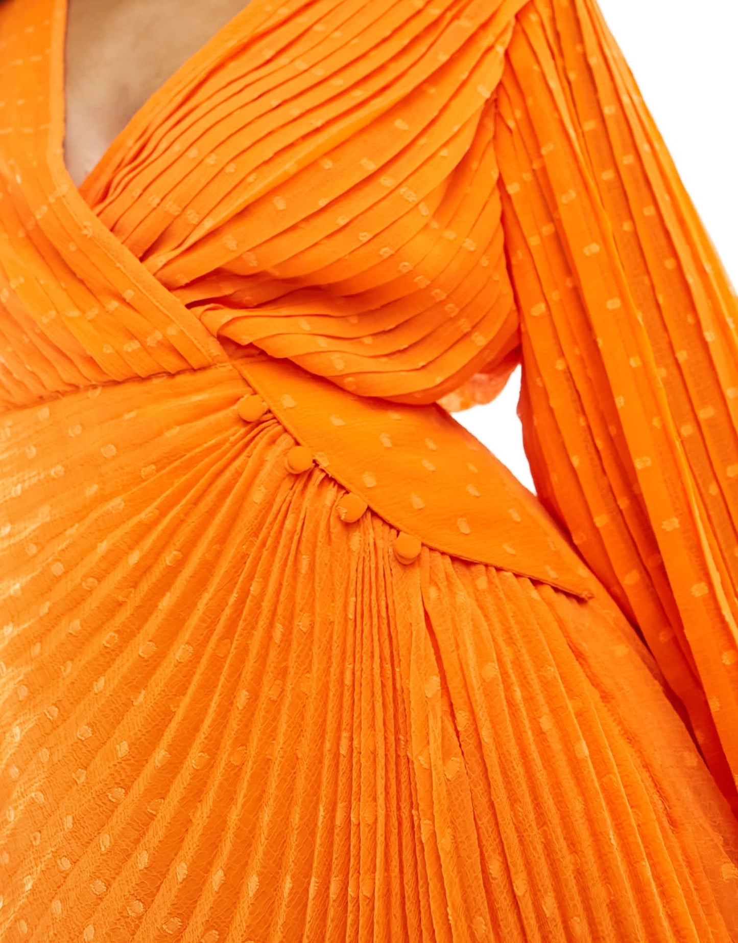 ASOS DESIGN pleated dobby chiffon wrap button detail mini dress in bright orange - ASOS Sample Sale