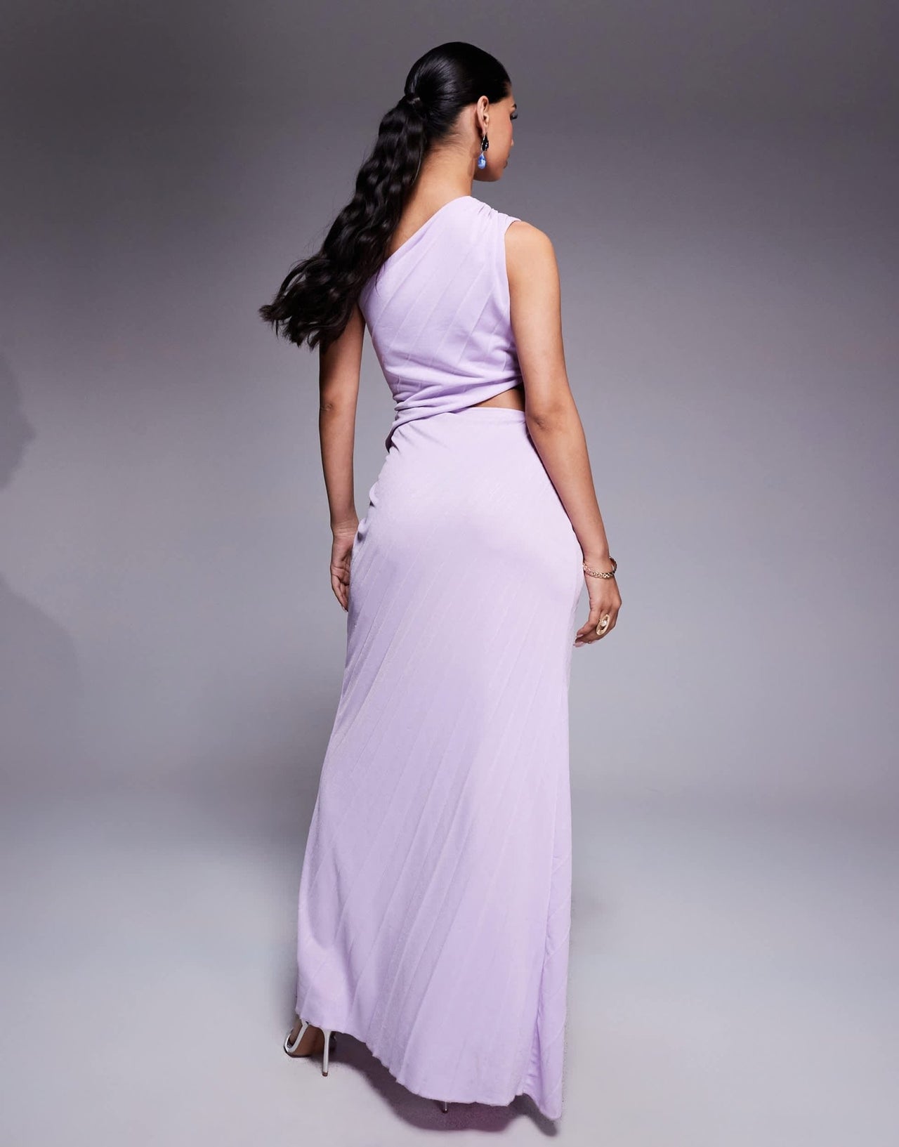 ASOS DESIGN pleated maxi dress with asymmetric one shoulder and twist skirt in lilac - ASOS Sample Sale