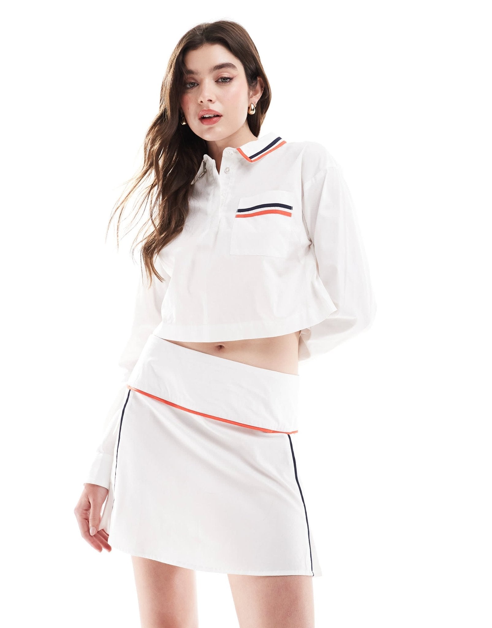 ASOS DESIGN pleated mini skirt co - ord with piping detail - WHITE - ASOS Sample Sale