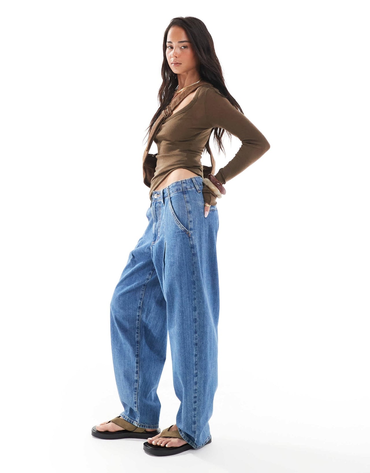 ASOS DESIGN pleated tapered jean in clean mid blue - ASOS Sample Sale