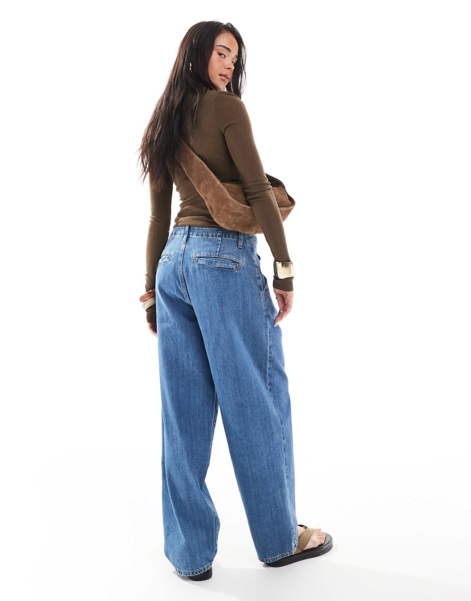 ASOS DESIGN pleated tapered jean in clean mid blue - ASOS Sample Sale