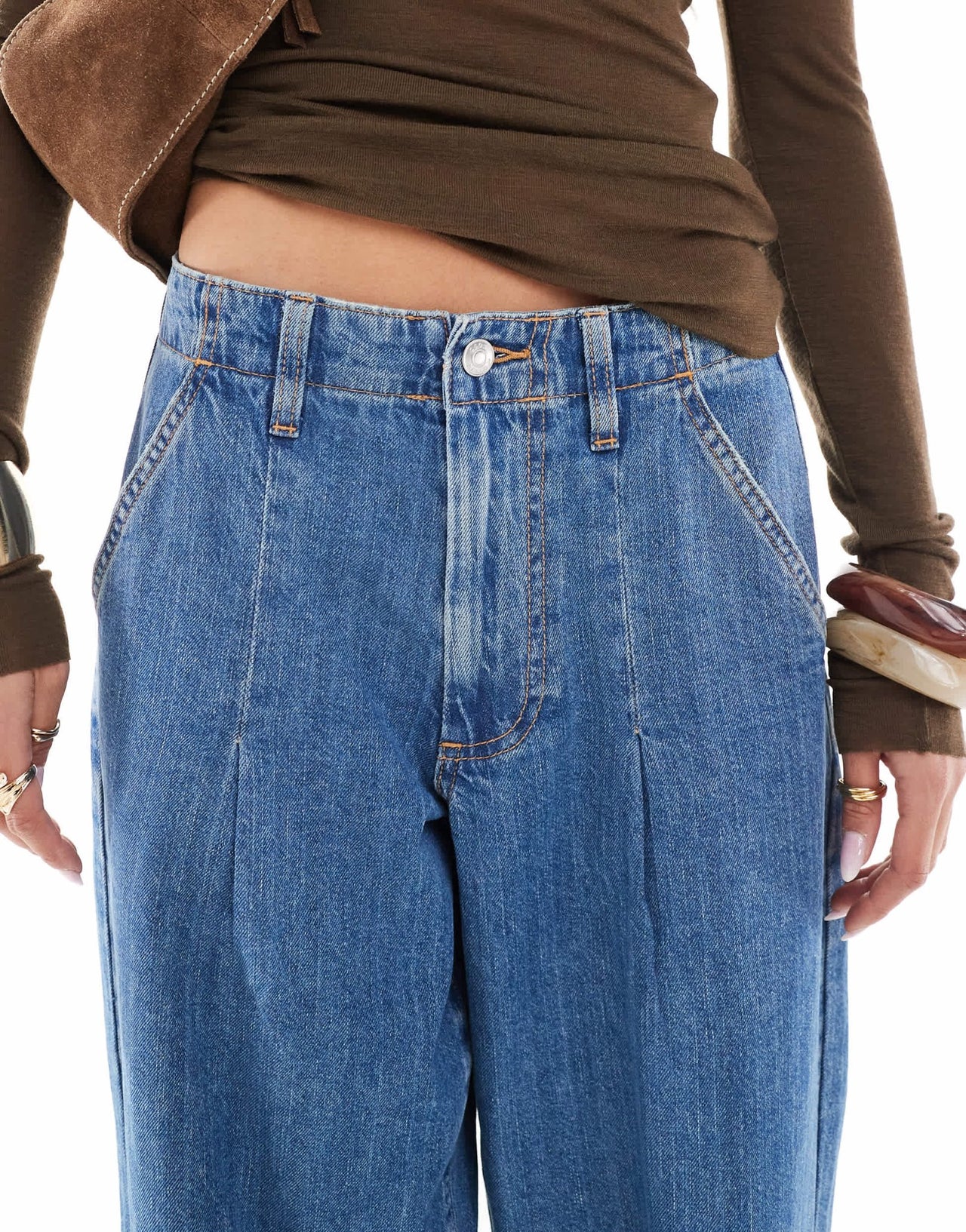 ASOS DESIGN pleated tapered jean in clean mid blue - ASOS Sample Sale