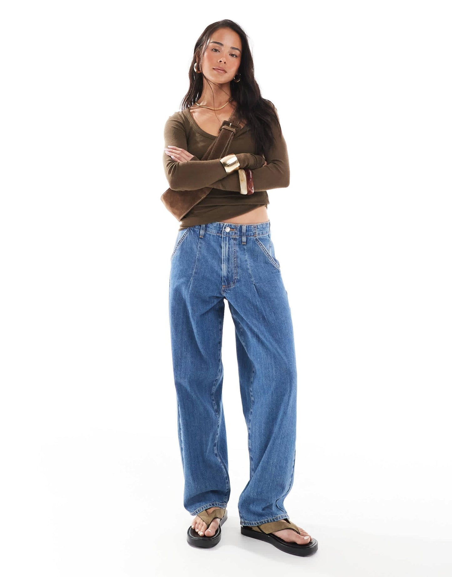 ASOS DESIGN pleated tapered jean in clean mid blue - ASOS Sample Sale