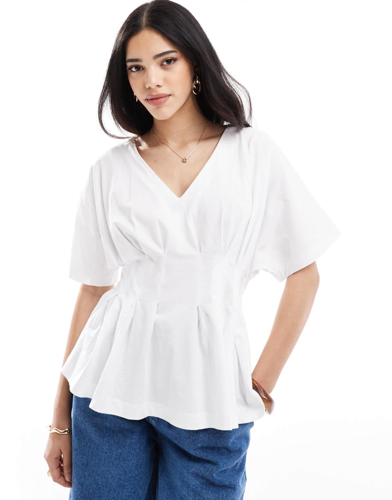 ASOS DESIGN pleated v - neck blouse in white - ASOS Sample Sale