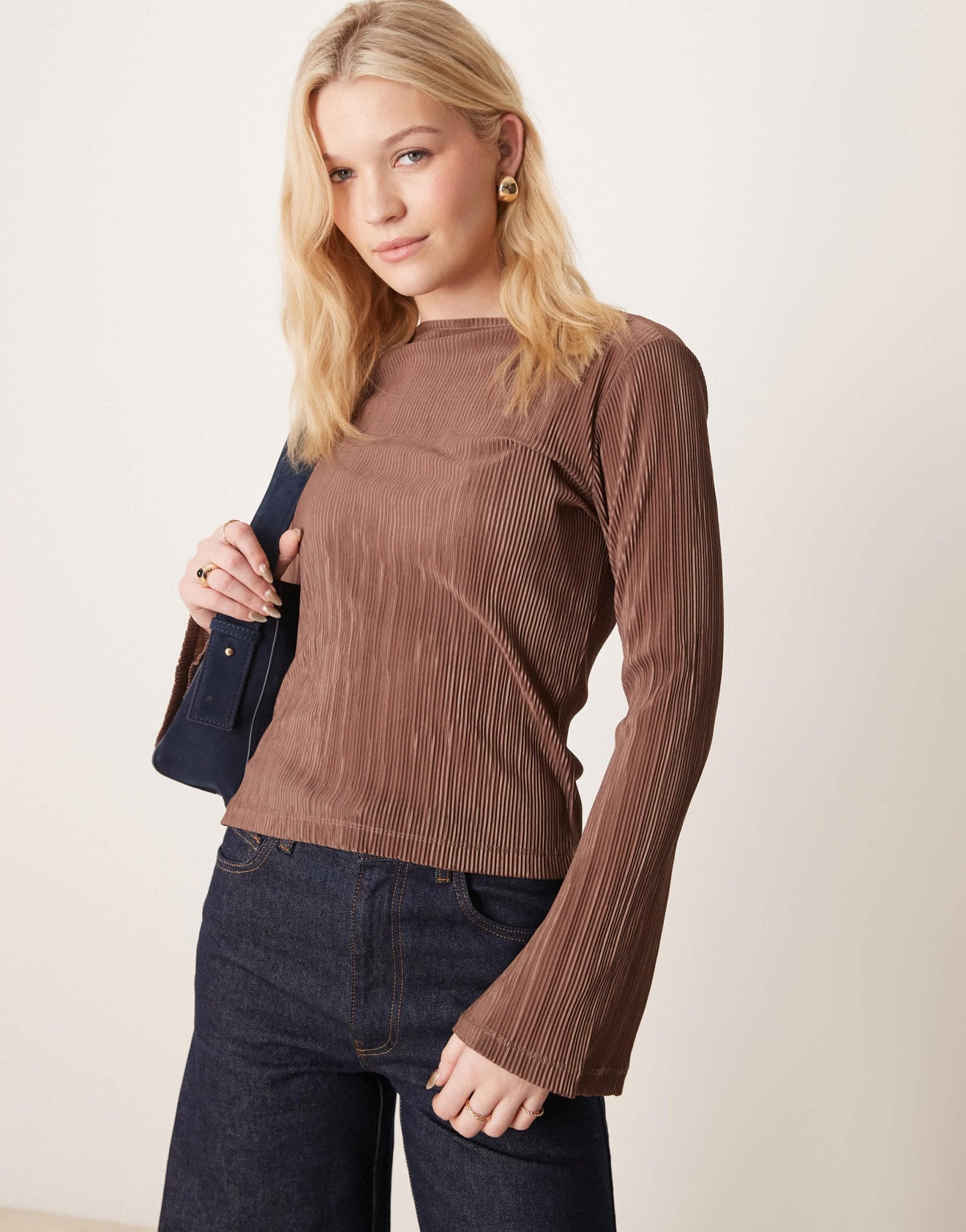 ASOS DESIGN plisse angel sleeve slash neck top in cream - ASOS Sample Sale