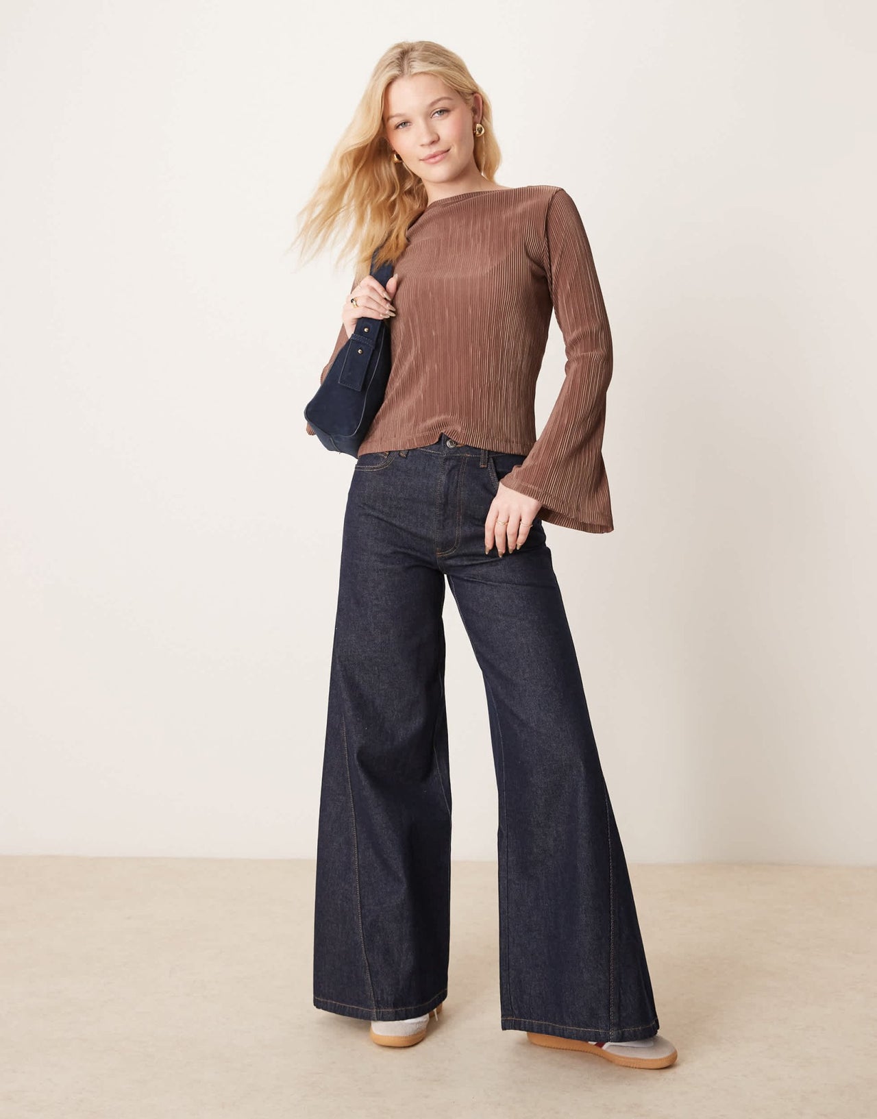 ASOS DESIGN plisse angel sleeve slash neck top in cream - ASOS Sample Sale