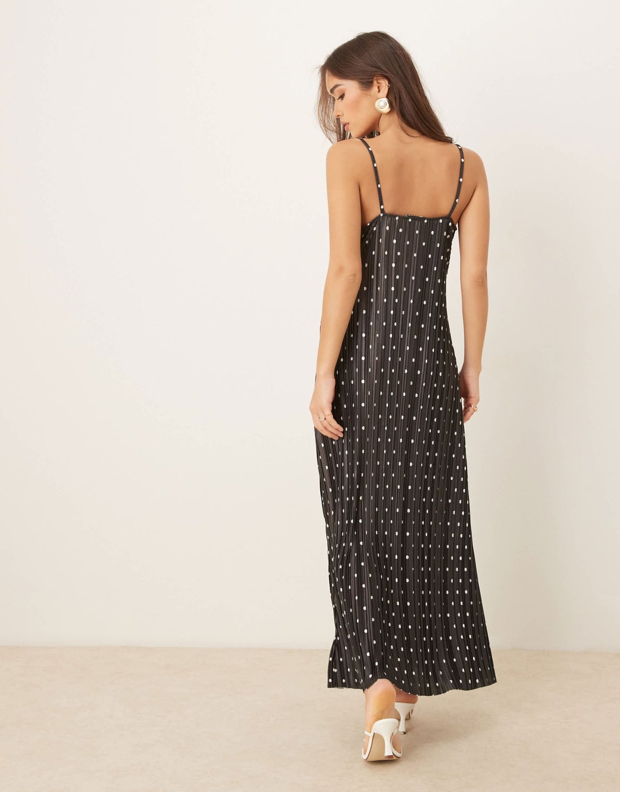 ASOS DESIGN plisse cowl neck cami midi dress in spot print - ASOS Sample Sale