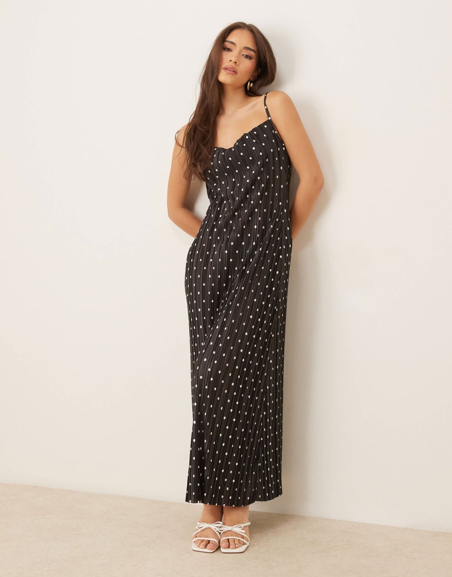 ASOS DESIGN plisse cowl neck cami midi dress in spot print - ASOS Sample Sale