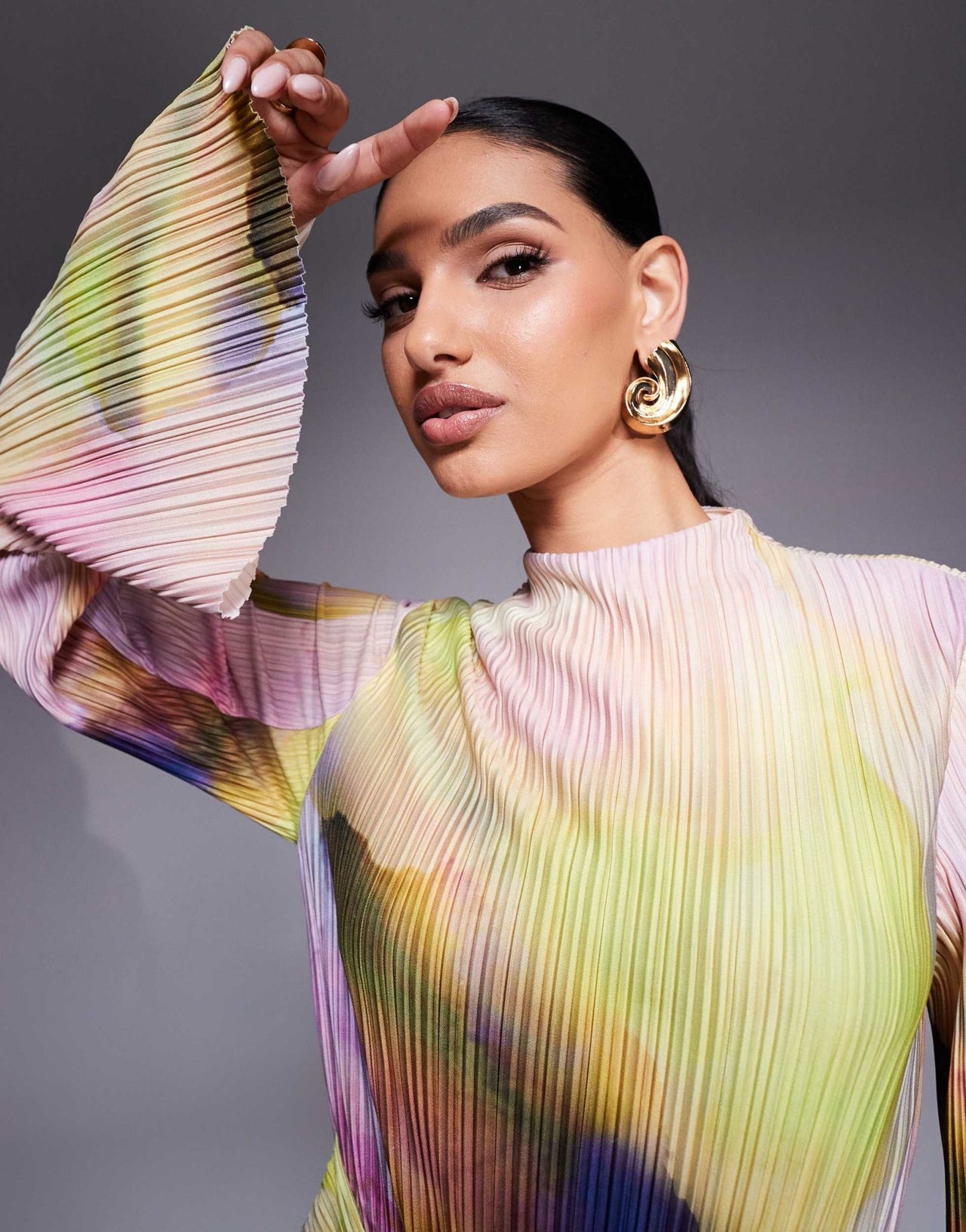 ASOS DESIGN plisse drape long sleeve maxi dress in pastel blurred print - ASOS Sample Sale