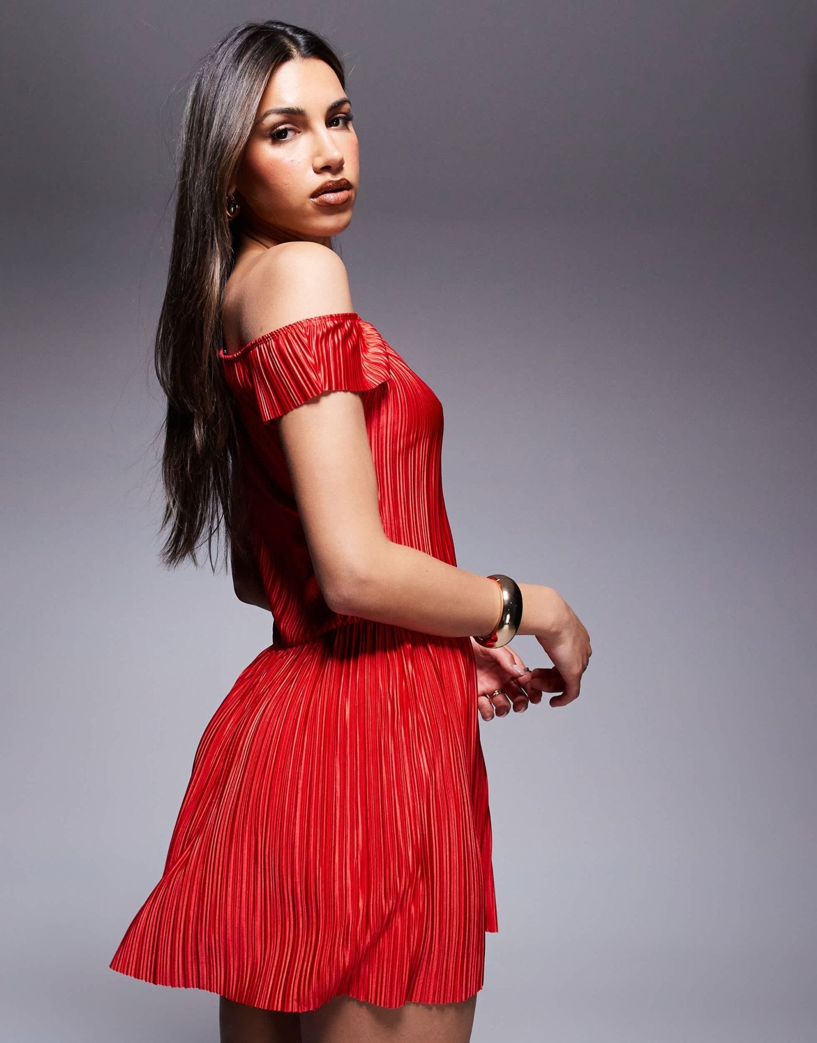 ASOS DESIGN plisse fallen shoulder mini dress in red - ASOS Sample Sale