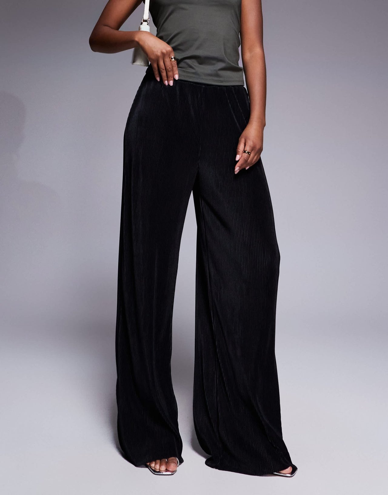 ASOS DESIGN plisse full length trouser in black - ASOS Sample Sale