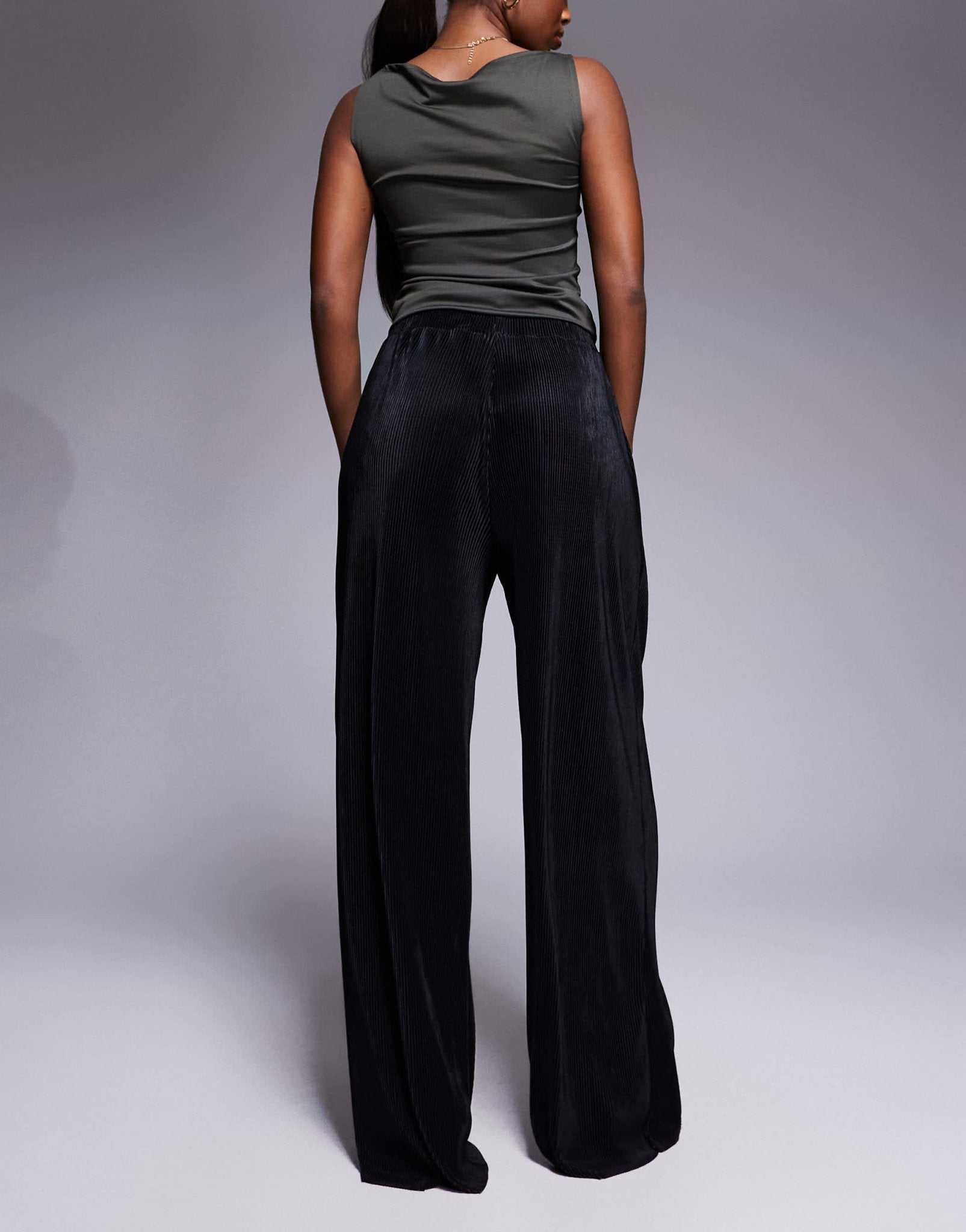 ASOS DESIGN plisse full length trouser in black - ASOS Sample Sale