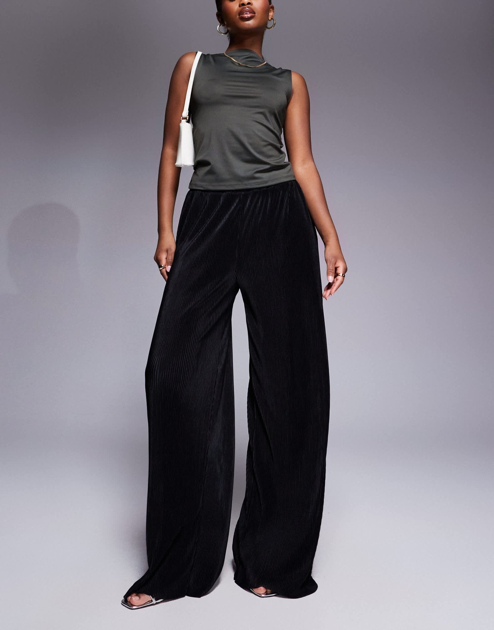 ASOS DESIGN plisse full length trouser in black - ASOS Sample Sale