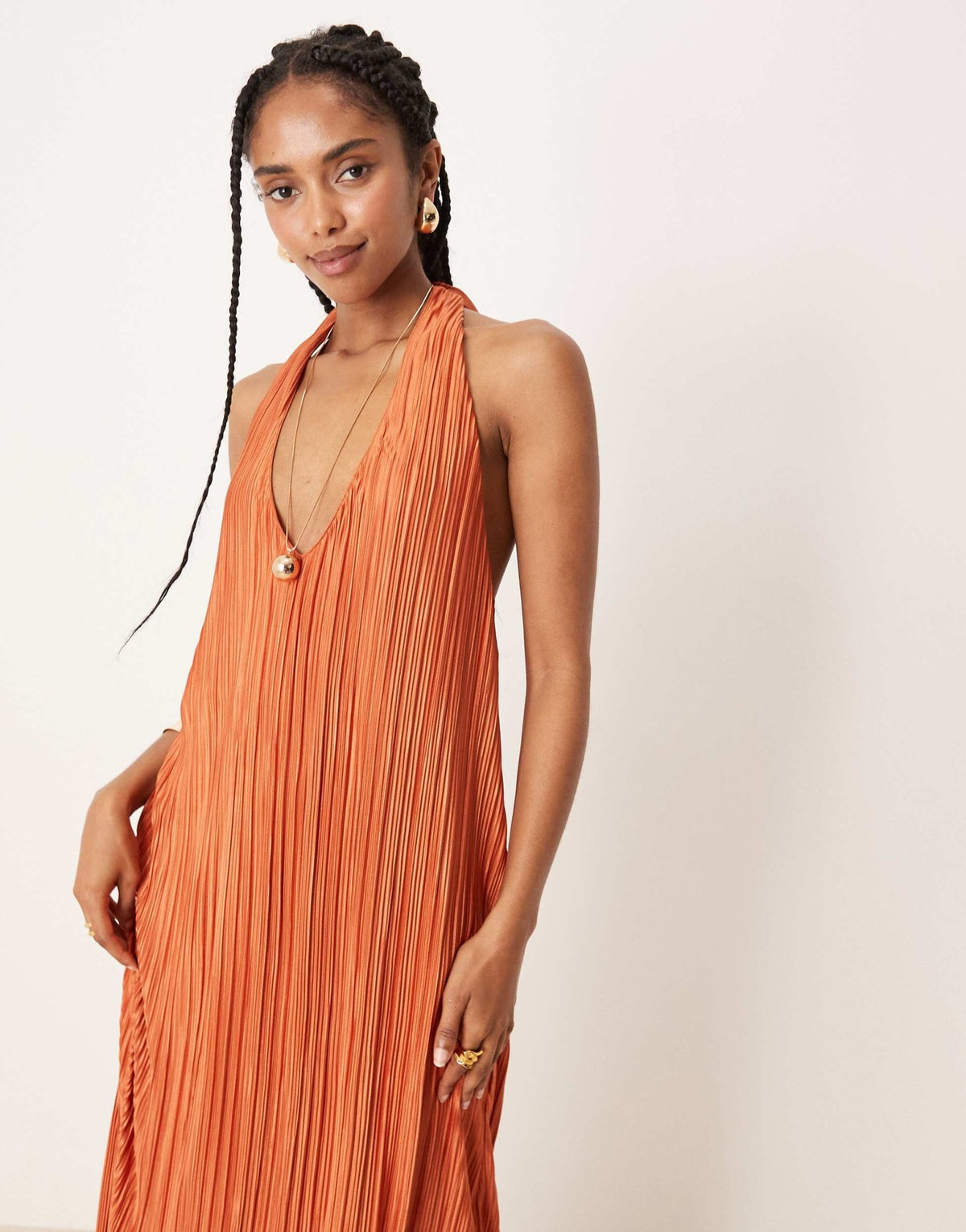 ASOS DESIGN plisse halter maxi dress in rust - ASOS Sample Sale